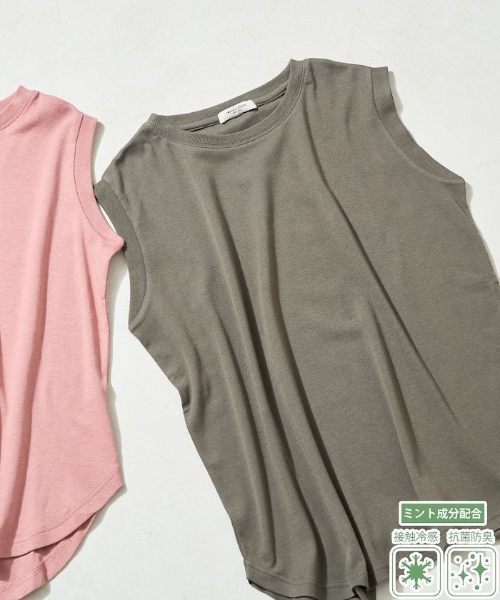 【フリークスストア/FREAK'S STORE】の限定展開 抗菌防臭・接触冷感 MINT(ミント) クルーネック ノースリーブ Tシャツ インテリア・キッズ・メンズ・レディースファッション・服の通販 founy(ファウニー) 　ファッション　Fashion　レディースファッション　Fashion for Women　トップス・カットソー　Cut & Sew Tops　キャミソール&ノースリーブ　Camisoles & Sleeveless Tops　シャツ・ブラウス・オフィスカジュアル　Elegant Blouses & Button-Ups　ロングTシャツ・Tシャツ　Longline T-Shirts & Tees　2026年　2026　2026春夏・S/S　Spring/Summer 2026 SS26　オレンジ　Orange　スリーブ　Sleeve, Long Sleeve / Short Sleeve　ノースリーブ　Sleeveless, No-Sleeve　バランス　Balance, Style Balance　ラウンド　Round, Round Neck　夏　Summer　抗菌　Antibacterial, Bacteria-Resistant　S/S・春夏　SS, Spring/Summer, Warm Season　オリーブ|ID: prp329100004982377 ipo3291000000037326347