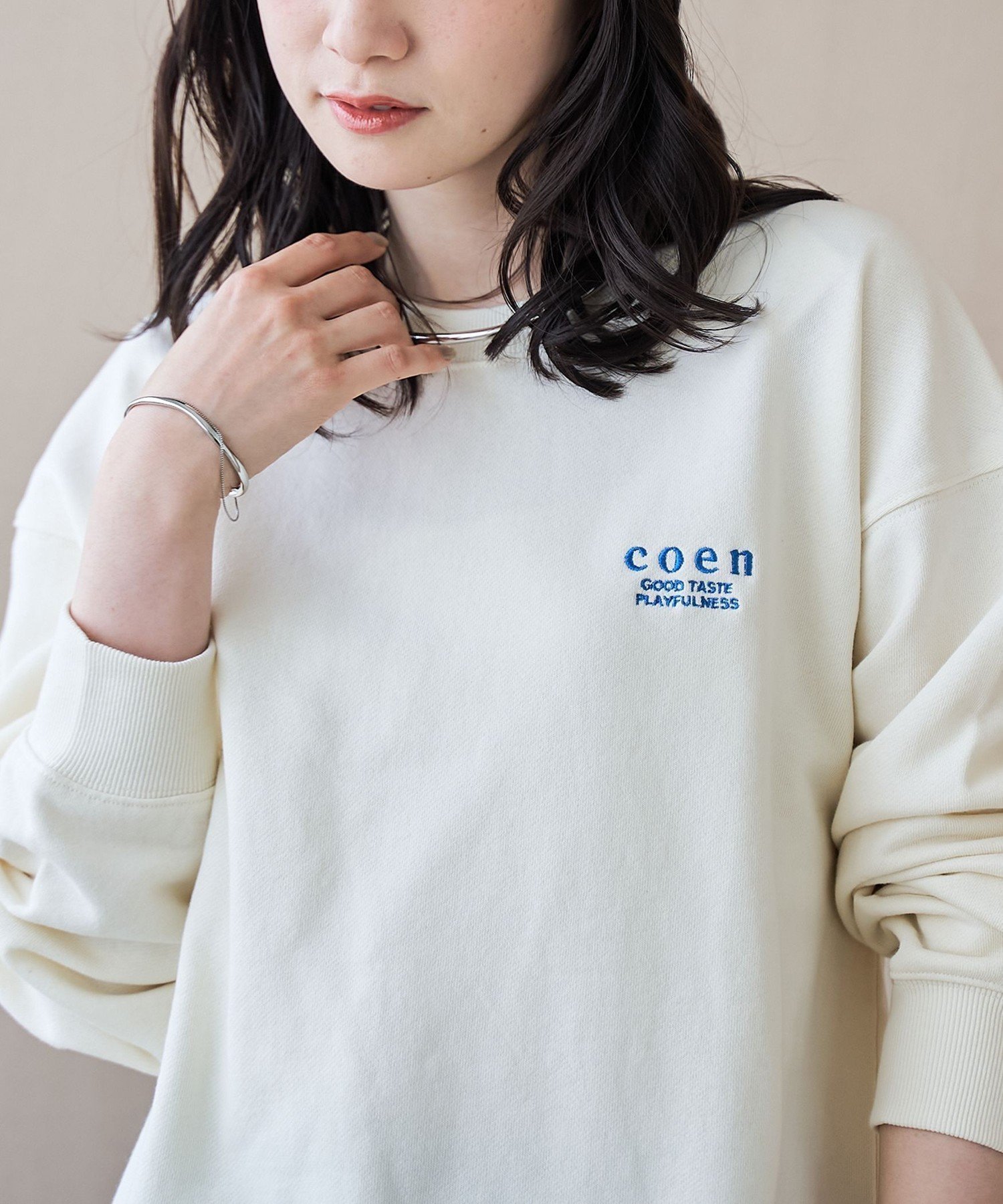 【コーエン/COEN】の【新色登場】COEN(コーエン)ロゴ刺繍 C/N裏毛スウェット インテリア・キッズ・メンズ・レディースファッション・服の通販 founy(ファウニー) 　ファッション　Fashion　レディースファッション　Fashion for Women　トップス・カットソー　Cut & Sew Tops　レディースパーカー・カジュアルフーディー　Casual Hoodies & Sweatshirts　スウェット・クルーネックトップス　Sweatshirts & Crewnecks / Relaxed Fit Sweat Tops　イエロー　Yellow　コンパクト　Compact, Small Size　ショート　Short, Short Length　スウェット / スエット　Sweatshirt, Sweatwear　セットアップ　Set-Up, Coordinated Outfit　デニム　Denim, Jeans Material　ボトム　Bottoms, Lower Wear　ミックス　Mix, Mixed Style　OFF WHITE|ID: prp329100004982392 ipo3291000000037326433