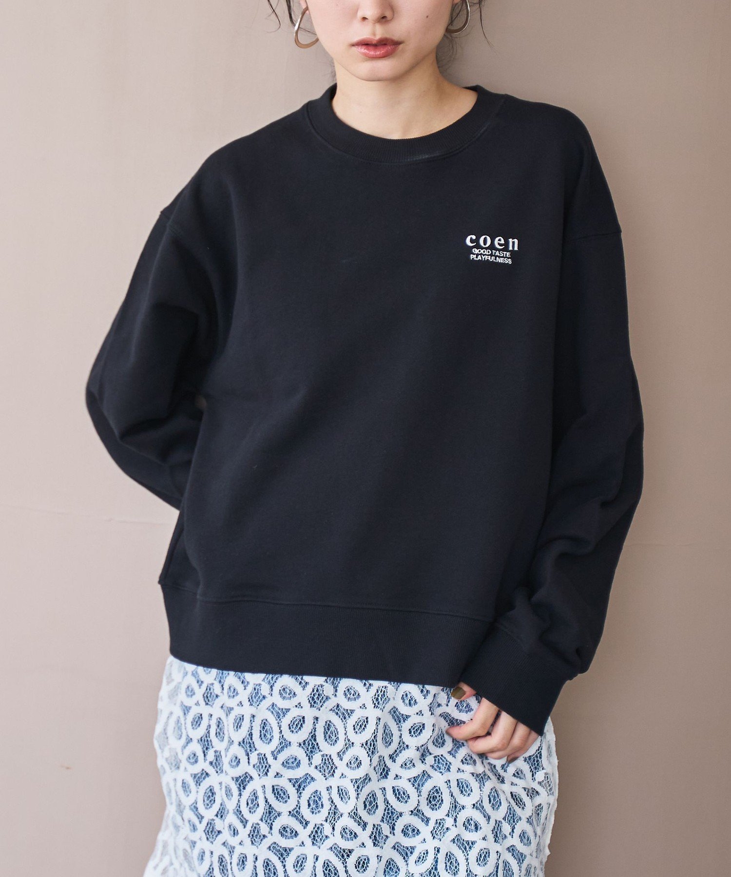 【コーエン/COEN】の【新色登場】COEN(コーエン)ロゴ刺繍 C/N裏毛スウェット インテリア・キッズ・メンズ・レディースファッション・服の通販 founy(ファウニー) 　ファッション　Fashion　レディースファッション　Fashion for Women　トップス・カットソー　Cut & Sew Tops　レディースパーカー・カジュアルフーディー　Casual Hoodies & Sweatshirts　スウェット・クルーネックトップス　Sweatshirts & Crewnecks / Relaxed Fit Sweat Tops　イエロー　Yellow　コンパクト　Compact, Small Size　ショート　Short, Short Length　スウェット / スエット　Sweatshirt, Sweatwear　セットアップ　Set-Up, Coordinated Outfit　デニム　Denim, Jeans Material　ボトム　Bottoms, Lower Wear　ミックス　Mix, Mixed Style　BLACK|ID: prp329100004982392 ipo3291000000037326434