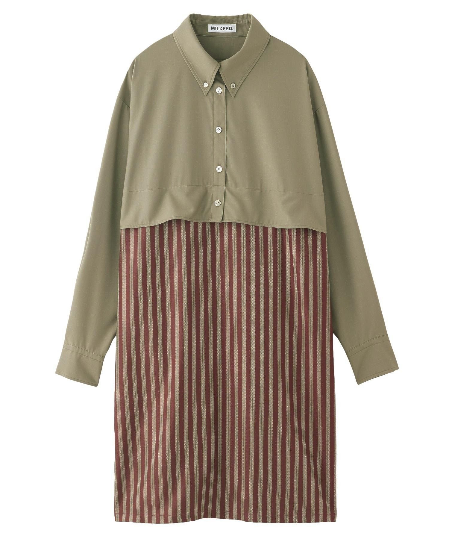 【ミルクフェド/MILKFED.】のCOLOR BLOCK SHIRT DRESS インテリア・キッズ・メンズ・レディースファッション・服の通販 founy(ファウニー) 　ファッション　Fashion　レディースファッション　Fashion for Women　トップス・カットソー　Cut & Sew Tops　シャツ・ブラウス・オフィスカジュアル　Elegant Blouses & Button-Ups　ワンピース　Dresses　フォーマル・パーティードレス・結婚式用ドレス　Elegant & Casual Dresses　シャツワンピ　Shirt Dress, Shirt One-Piece　ストライプ　Stripe, Striped Pattern　バランス　Balance, Style Balance　ロング　Long, Long-Length　おすすめ　Recommended / Our Picks　OLIVE|ID: prp329100004982399 ipo3291000000037326485