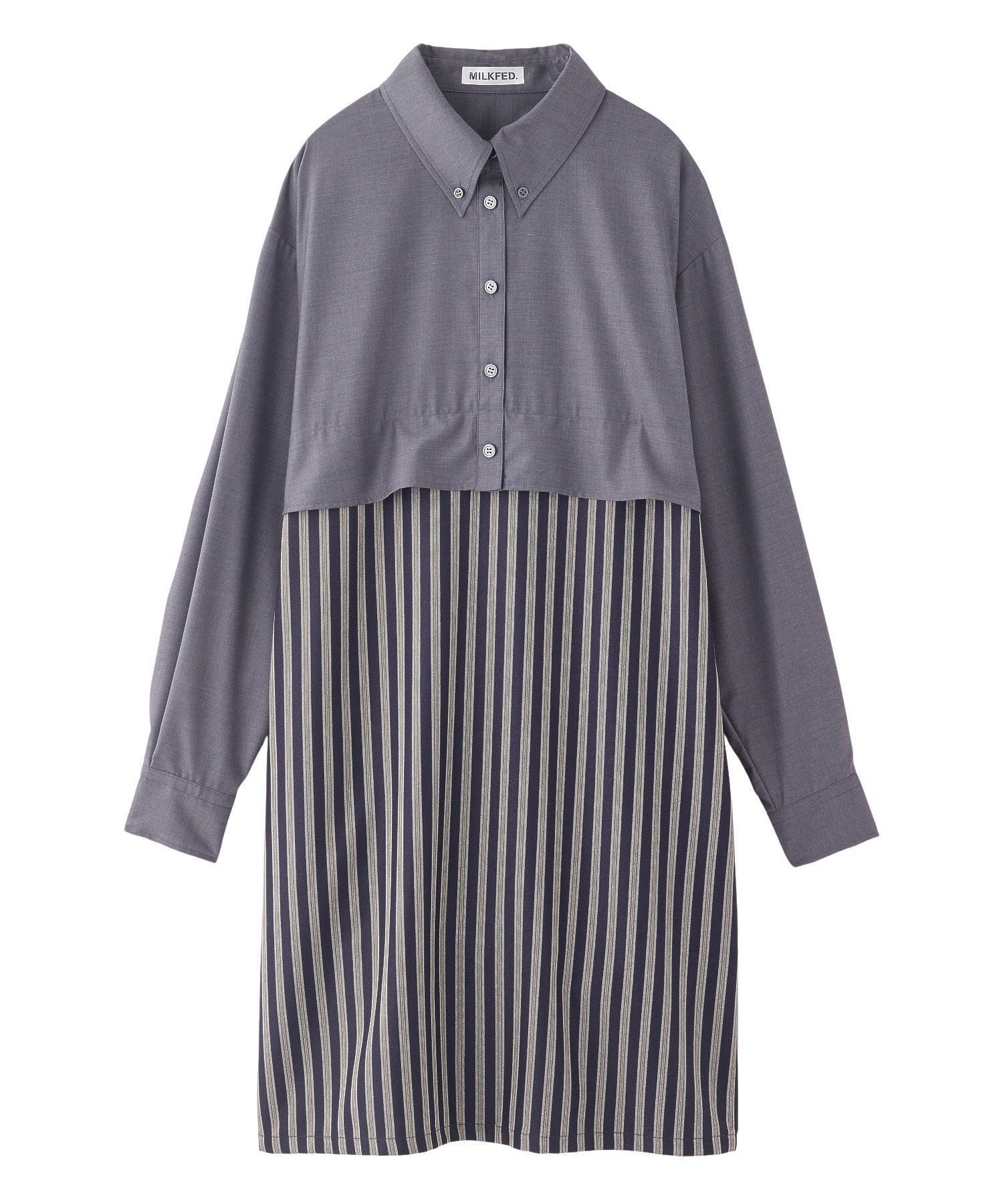【ミルクフェド/MILKFED.】のCOLOR BLOCK SHIRT DRESS インテリア・キッズ・メンズ・レディースファッション・服の通販 founy(ファウニー) 　ファッション　Fashion　レディースファッション　Fashion for Women　トップス・カットソー　Cut & Sew Tops　シャツ・ブラウス・オフィスカジュアル　Elegant Blouses & Button-Ups　ワンピース　Dresses　フォーマル・パーティードレス・結婚式用ドレス　Elegant & Casual Dresses　シャツワンピ　Shirt Dress, Shirt One-Piece　ストライプ　Stripe, Striped Pattern　バランス　Balance, Style Balance　ロング　Long, Long-Length　おすすめ　Recommended / Our Picks　NAVY|ID: prp329100004982399 ipo3291000000037326486