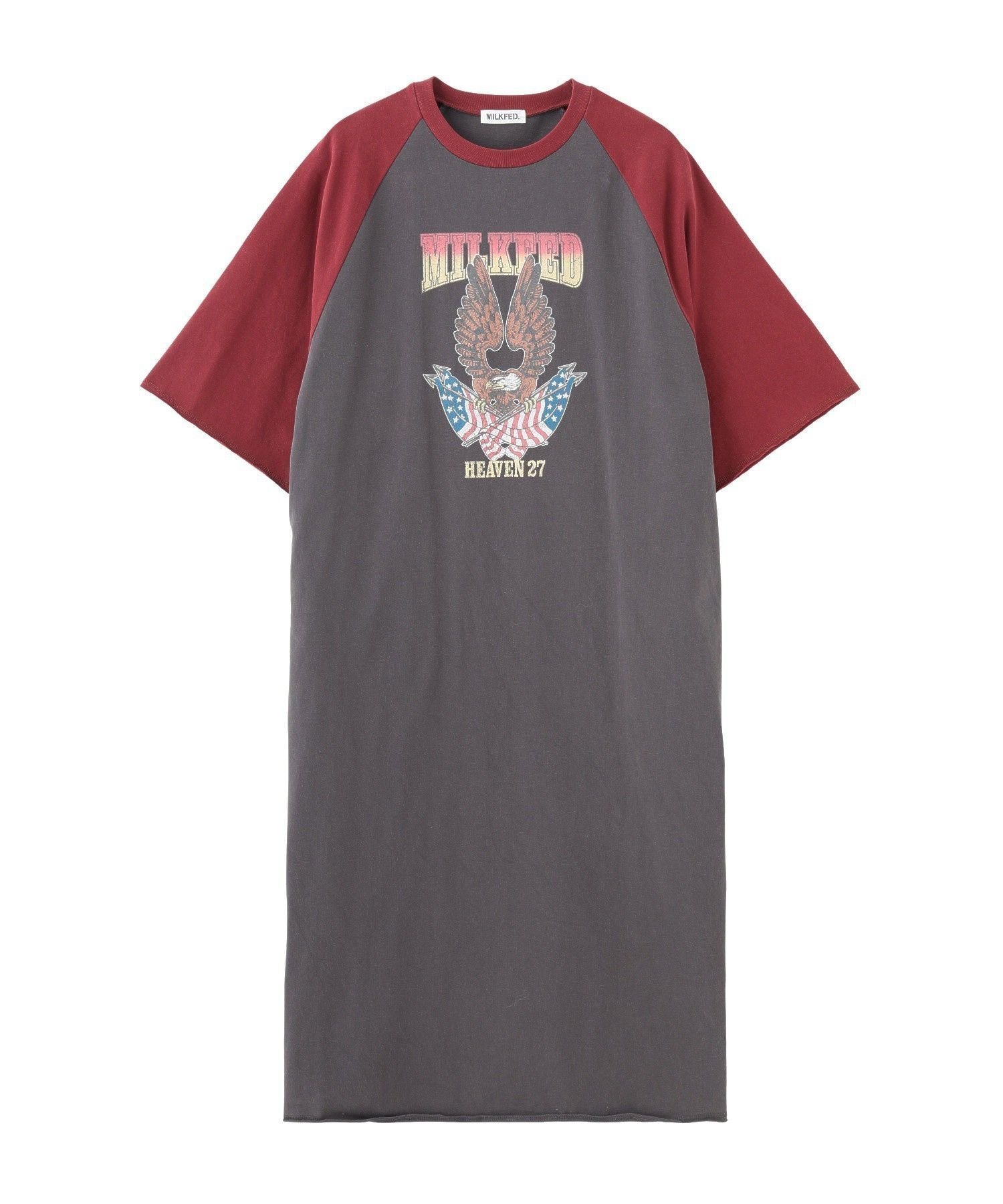 【ミルクフェド/MILKFED.】のEAGLE B/B TEE DRESS インテリア・キッズ・メンズ・レディースファッション・服の通販 founy(ファウニー) 　ファッション　Fashion　レディースファッション　Fashion for Women　ワンピース　Dresses　フォーマル・パーティードレス・結婚式用ドレス　Elegant & Casual Dresses　カットソー　Cut and Sewn Top　グラフィック　Graphic, Graphic Design　ジャケット　Jacket, Outerwear　プリント　Print, Printed Pattern　ミリタリー　Military, Army Style　おすすめ　Recommended / Our Picks　CHARCOAL|ID: prp329100004982408 ipo3291000000037326519