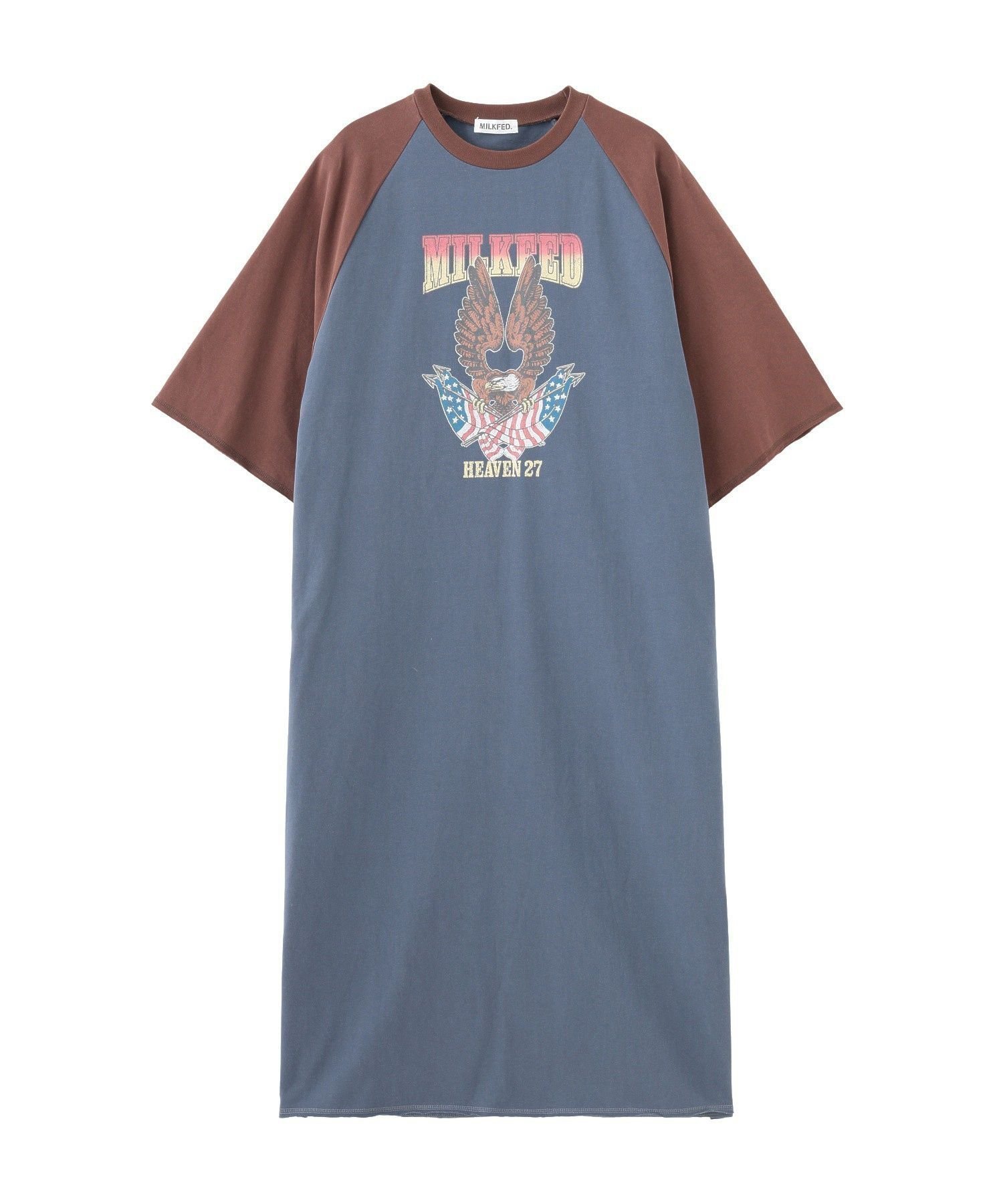 【ミルクフェド/MILKFED.】のEAGLE B/B TEE DRESS インテリア・キッズ・メンズ・レディースファッション・服の通販 founy(ファウニー) 　ファッション　Fashion　レディースファッション　Fashion for Women　ワンピース　Dresses　フォーマル・パーティードレス・結婚式用ドレス　Elegant & Casual Dresses　カットソー　Cut and Sewn Top　グラフィック　Graphic, Graphic Design　ジャケット　Jacket, Outerwear　プリント　Print, Printed Pattern　ミリタリー　Military, Army Style　おすすめ　Recommended / Our Picks　NAVY|ID: prp329100004982408 ipo3291000000037326520