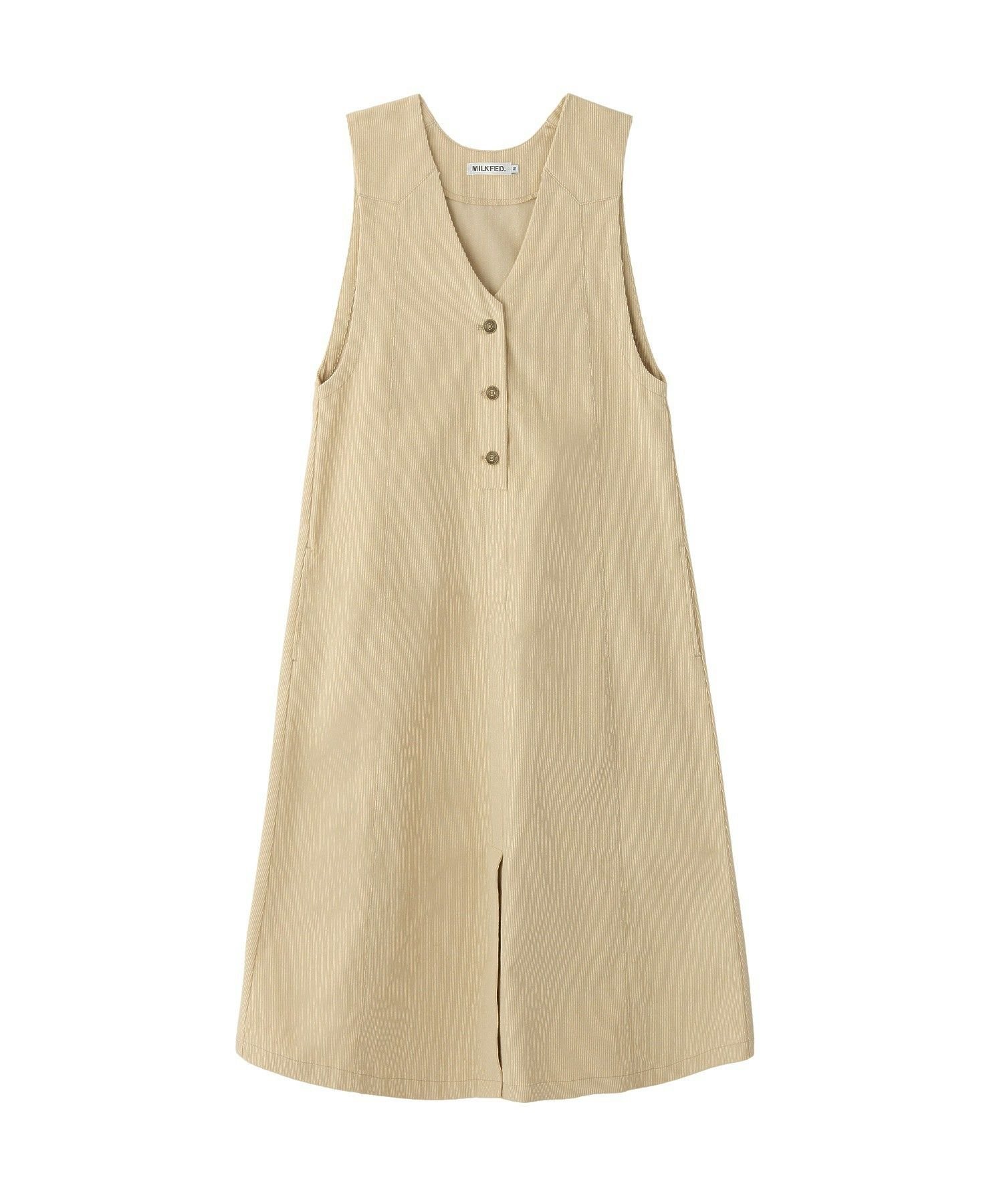 【ミルクフェド/MILKFED.】のCORDUROY JUMPER SKIRT インテリア・キッズ・メンズ・レディースファッション・服の通販 founy(ファウニー) 　ファッション　Fashion　レディースファッション　Fashion for Women　スカート　Skirts　コーデュロイ　Corduroy, Cord Fabric　パッチ　Patch, Appliqué　ポケット　Pocket, Pocket Detail　BEIGE|ID: prp329100004982409 ipo3291000000037326523