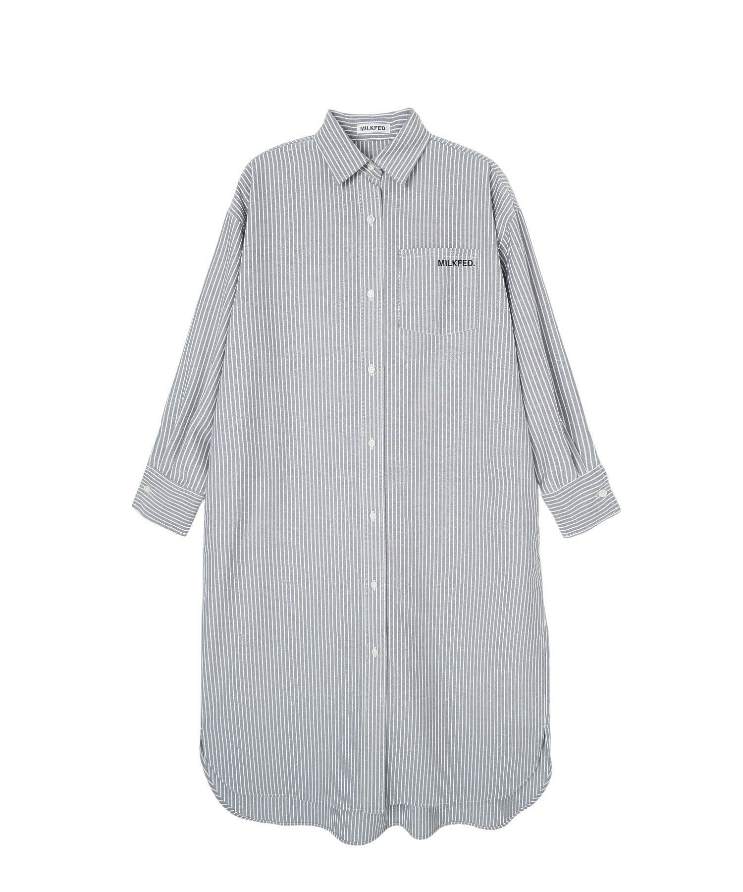 【ミルクフェド/MILKFED.】のSTRIPE BIG SHIRT DRESS インテリア・キッズ・メンズ・レディースファッション・服の通販 founy(ファウニー) 　ファッション　Fashion　レディースファッション　Fashion for Women　トップス・カットソー　Cut & Sew Tops　シャツ・ブラウス・オフィスカジュアル　Elegant Blouses & Button-Ups　ワンピース　Dresses　フォーマル・パーティードレス・結婚式用ドレス　Elegant & Casual Dresses　インナー　Innerwear　シャツワンピ　Shirt Dress, Shirt One-Piece　ソックス　Socks, Hosiery　ハイネック　High Neck, Mock Neck　バランス　Balance, Style Balance　ベーシック　Basic, Essential　マキシ　Maxi, Full Length　ロング　Long, Long-Length　おすすめ　Recommended / Our Picks　GREY|ID: prp329100004982415 ipo3291000000037326546