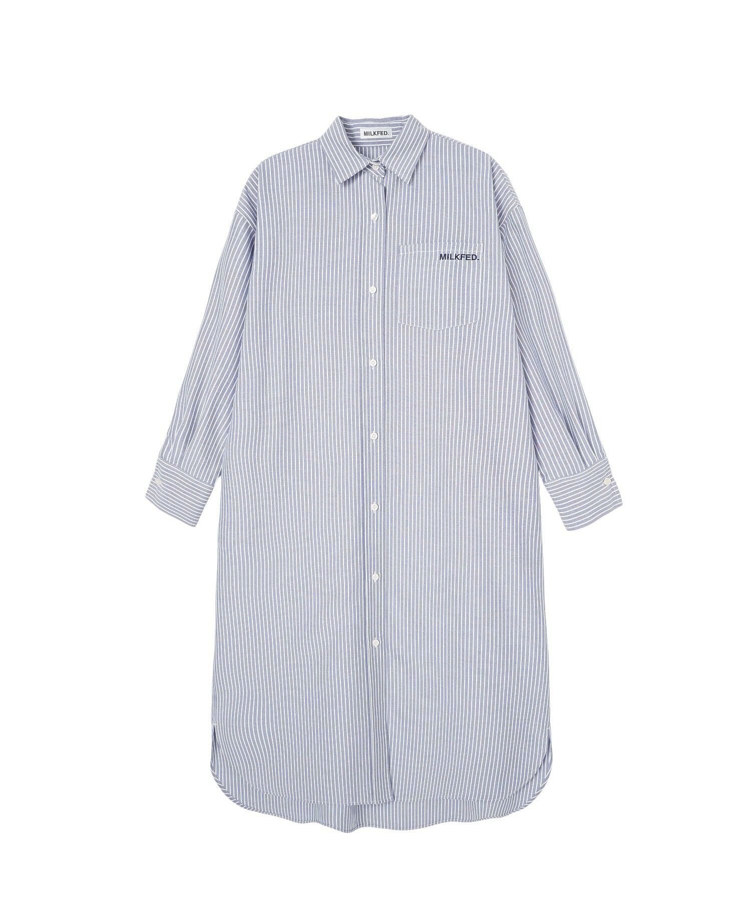 【ミルクフェド/MILKFED.】のSTRIPE BIG SHIRT DRESS インテリア・キッズ・メンズ・レディースファッション・服の通販 founy(ファウニー) 　ファッション　Fashion　レディースファッション　Fashion for Women　トップス・カットソー　Cut & Sew Tops　シャツ・ブラウス・オフィスカジュアル　Elegant Blouses & Button-Ups　ワンピース　Dresses　フォーマル・パーティードレス・結婚式用ドレス　Elegant & Casual Dresses　インナー　Innerwear　シャツワンピ　Shirt Dress, Shirt One-Piece　ソックス　Socks, Hosiery　ハイネック　High Neck, Mock Neck　バランス　Balance, Style Balance　ベーシック　Basic, Essential　マキシ　Maxi, Full Length　ロング　Long, Long-Length　おすすめ　Recommended / Our Picks　BLUE|ID: prp329100004982415 ipo3291000000037326547