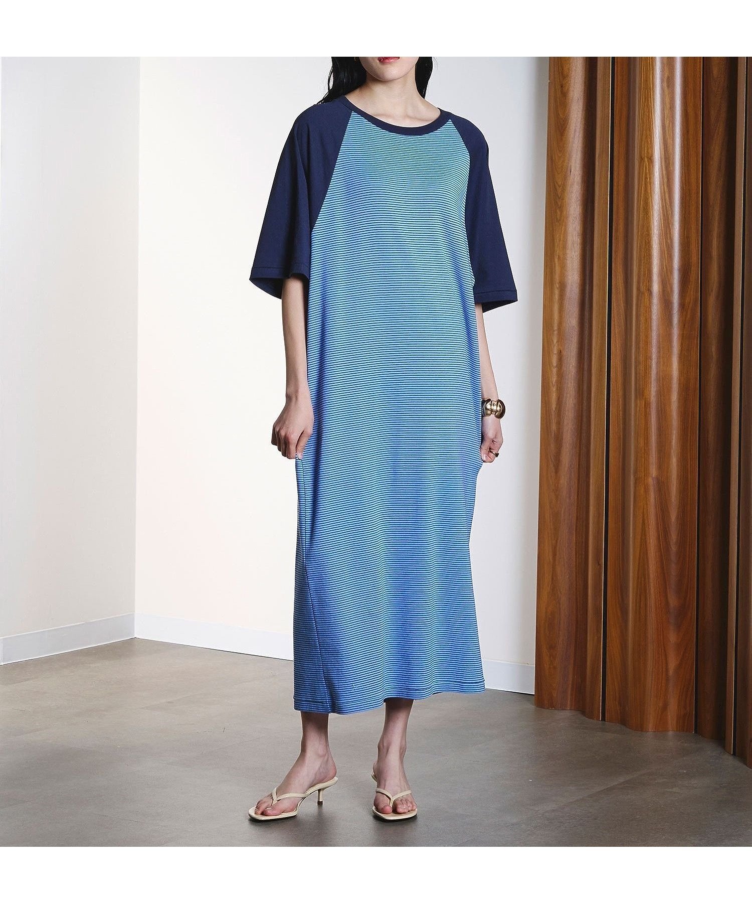 【ローズバッド/ROSE BUD】のSTRIPE RAGLAN DRESS インテリア・キッズ・メンズ・レディースファッション・服の通販 founy(ファウニー) 　ファッション　Fashion　レディースファッション　Fashion for Women　ワンピース　Dresses　フォーマル・パーティードレス・結婚式用ドレス　Elegant & Casual Dresses　イエロー　Yellow　クラシック　Classic, Timeless Style　スポーティ　Sporty, Casual Athletic　スリーブ　Sleeve, Long Sleeve / Short Sleeve　バランス　Balance, Style Balance　ボーダー　Border, Stripe　マキシ　Maxi, Full Length　ミックス　Mix, Mixed Style　リラックス　Relax, Relaxed Fit　ロング　Long, Long-Length　エレガント 上品　Elegant　BLUE|ID: prp329100004982431 ipo3291000000037326602