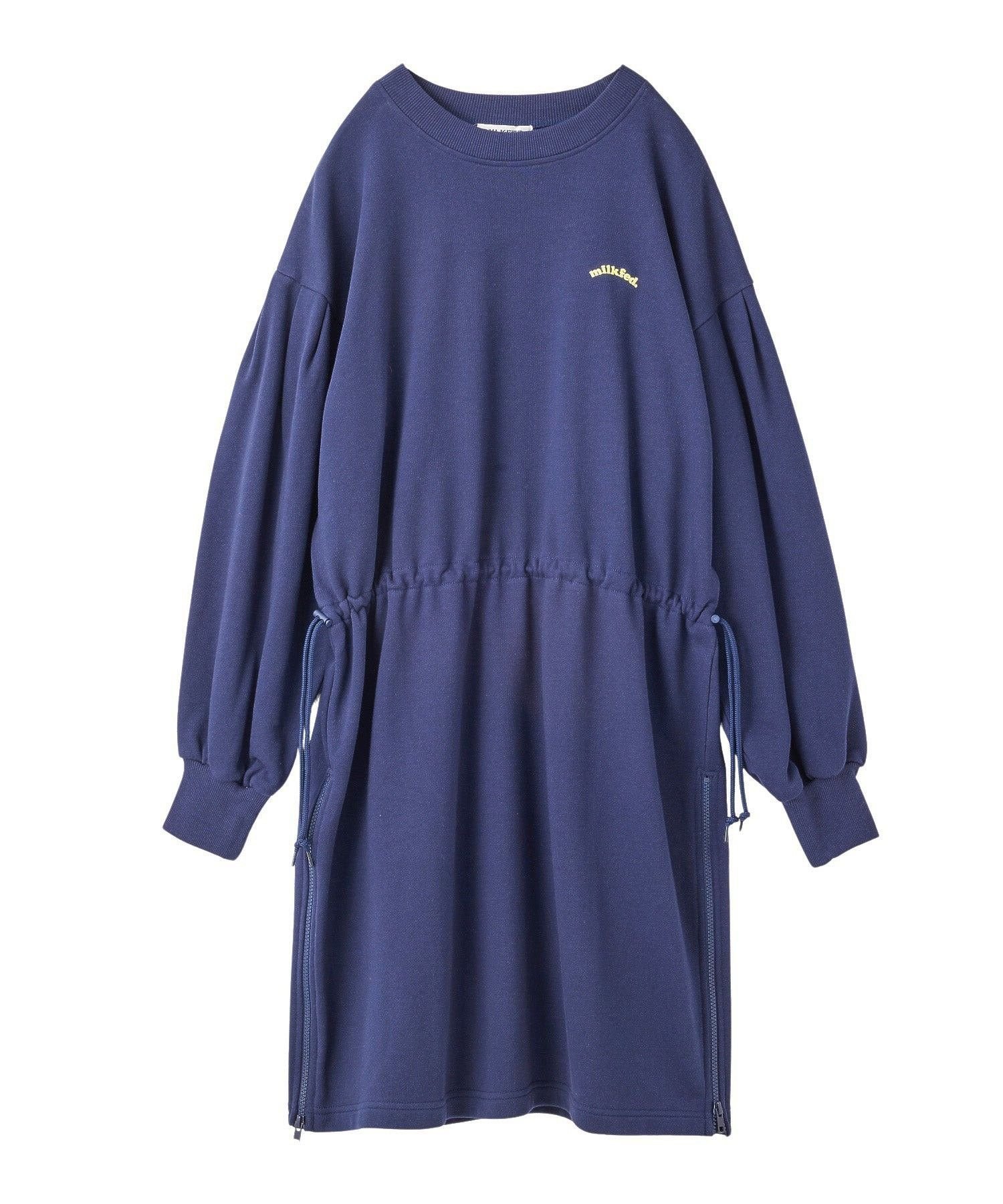【ミルクフェド/MILKFED.】のWEST DRAWSTIRNG SWEAT DRESS インテリア・キッズ・メンズ・レディースファッション・服の通販 founy(ファウニー) 　ファッション　Fashion　レディースファッション　Fashion for Women　トップス・カットソー　Cut & Sew Tops　レディースパーカー・カジュアルフーディー　Casual Hoodies & Sweatshirts　スウェット・クルーネックトップス　Sweatshirts & Crewnecks / Relaxed Fit Sweat Tops　ワンピース　Dresses　フォーマル・パーティードレス・結婚式用ドレス　Elegant & Casual Dresses　ガーリー　Girly, Feminine Style　ジップ　Zip, Zipper　スニーカー　Sneakers, Trainers　スリット　Slit, Slit Detail　おすすめ　Recommended / Our Picks　NAVY|ID: prp329100004982432 ipo3291000000037326606