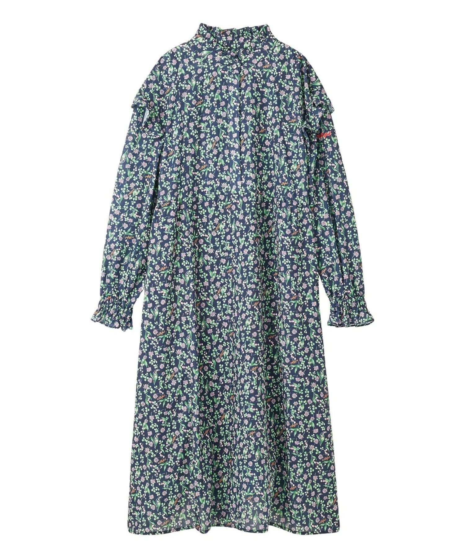 【ミルクフェド/MILKFED.】のFLORAL PRINT RUFFLE SLEEVE DRESS インテリア・キッズ・メンズ・レディースファッション・服の通販 founy(ファウニー) 　ファッション　Fashion　レディースファッション　Fashion for Women　トップス・カットソー　Cut & Sew Tops　ワンピース　Dresses　フォーマル・パーティードレス・結婚式用ドレス　Elegant & Casual Dresses　キャップ　Cap, Baseball Cap　フリル　Frill, Ruffle　マキシ　Maxi, Full Length　ロング　Long, Long-Length　おすすめ　Recommended / Our Picks　NAVY|ID: prp329100004982433 ipo3291000000037326609