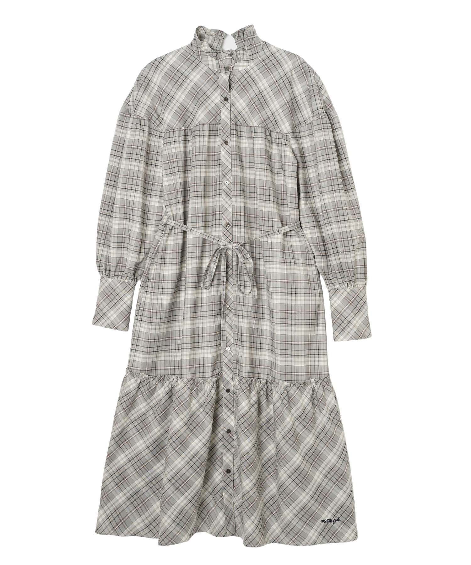 【ミルクフェド/MILKFED.】のPLAID DRESS インテリア・キッズ・メンズ・レディースファッション・服の通販 founy(ファウニー) 　ファッション　Fashion　レディースファッション　Fashion for Women　ワンピース　Dresses　フォーマル・パーティードレス・結婚式用ドレス　Elegant & Casual Dresses　スニーカー　Sneakers, Trainers　スリーブ　Sleeve, Long Sleeve / Short Sleeve　チェック　Check, Plaid, Tartan　フリル　Frill, Ruffle　ブラウジング　Blouson Silhouette, Cinched Waist　羽織　Haori, Light Jacket　リボン　Ribbon, Bow　おすすめ　Recommended / Our Picks　GREY|ID: prp329100004982442 ipo3291000000037326642