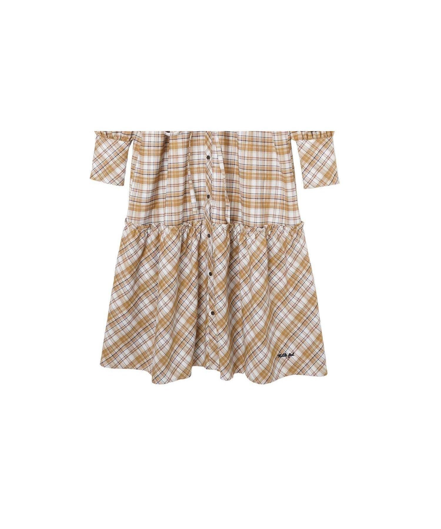 【ミルクフェド/MILKFED.】のPLAID DRESS インテリア・キッズ・メンズ・レディースファッション・服の通販 founy(ファウニー) 　ファッション　Fashion　レディースファッション　Fashion for Women　ワンピース　Dresses　フォーマル・パーティードレス・結婚式用ドレス　Elegant & Casual Dresses　スニーカー　Sneakers, Trainers　スリーブ　Sleeve, Long Sleeve / Short Sleeve　チェック　Check, Plaid, Tartan　フリル　Frill, Ruffle　ブラウジング　Blouson Silhouette, Cinched Waist　羽織　Haori, Light Jacket　リボン　Ribbon, Bow　おすすめ　Recommended / Our Picks　BEIGE|ID: prp329100004982442 ipo3291000000037326643