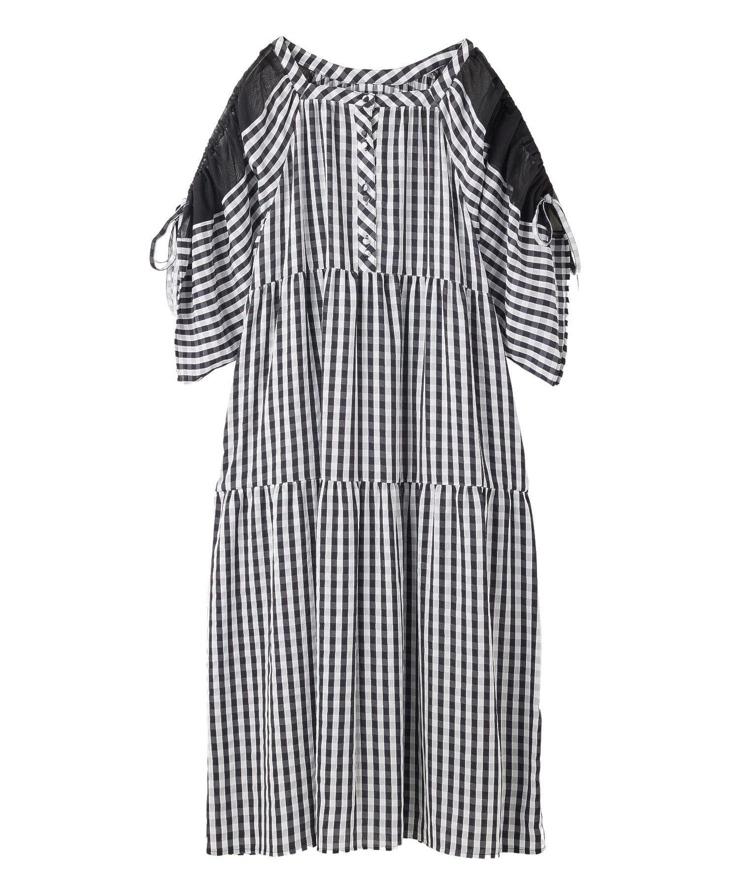 【ミルクフェド/MILKFED.】のSHOULDER MESH GINGHAM CHECK DRESS インテリア・キッズ・メンズ・レディースファッション・服の通販 founy(ファウニー) 　ファッション　Fashion　レディースファッション　Fashion for Women　ワンピース　Dresses　フォーマル・パーティードレス・結婚式用ドレス　Elegant & Casual Dresses　ギンガム　Gingham, Gingham Fabric　チェック　Check, Plaid, Tartan　チュール　Tulip, Tulip Motif　デニム　Denim, Jeans Material　バランス　Balance, Style Balance　おすすめ　Recommended / Our Picks　BLACK|ID: prp329100004982444 ipo3291000000037326648