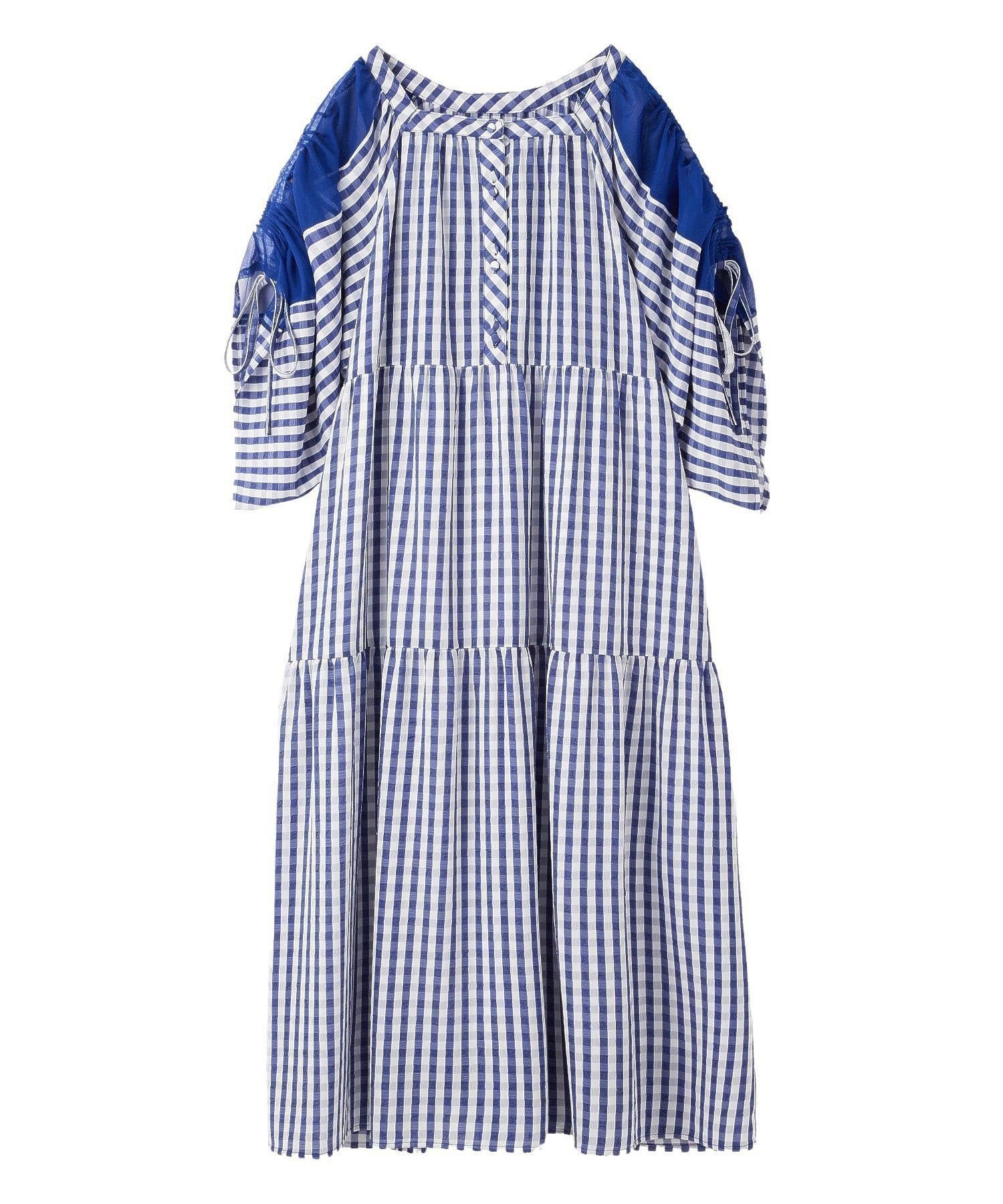 【ミルクフェド/MILKFED.】のSHOULDER MESH GINGHAM CHECK DRESS インテリア・キッズ・メンズ・レディースファッション・服の通販 founy(ファウニー) 　ファッション　Fashion　レディースファッション　Fashion for Women　ワンピース　Dresses　フォーマル・パーティードレス・結婚式用ドレス　Elegant & Casual Dresses　ギンガム　Gingham, Gingham Fabric　チェック　Check, Plaid, Tartan　チュール　Tulip, Tulip Motif　デニム　Denim, Jeans Material　バランス　Balance, Style Balance　おすすめ　Recommended / Our Picks　NAVY|ID: prp329100004982444 ipo3291000000037326649