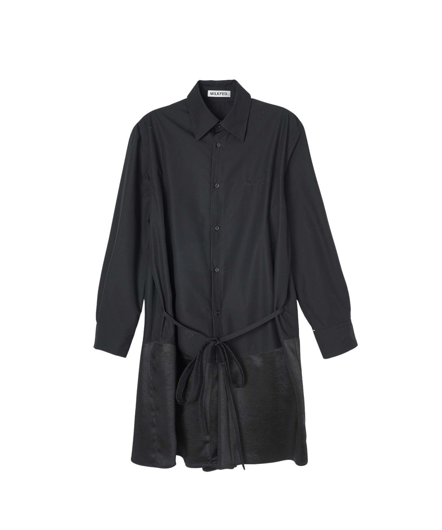 【ミルクフェド/MILKFED.】のSHIRT DRESS インテリア・キッズ・メンズ・レディースファッション・服の通販 founy(ファウニー) 　ファッション　Fashion　レディースファッション　Fashion for Women　トップス・カットソー　Cut & Sew Tops　シャツ・ブラウス・オフィスカジュアル　Elegant Blouses & Button-Ups　ワンピース　Dresses　フォーマル・パーティードレス・結婚式用ドレス　Elegant & Casual Dresses　シャツワンピ　Shirt Dress, Shirt One-Piece　ドレス　Dress, One-Piece　ブラウジング　Blouson Silhouette, Cinched Waist　ボトム　Bottoms, Lower Wear　リボン　Ribbon, Bow　おすすめ　Recommended / Our Picks　BLACK|ID: prp329100004982452 ipo3291000000037326678