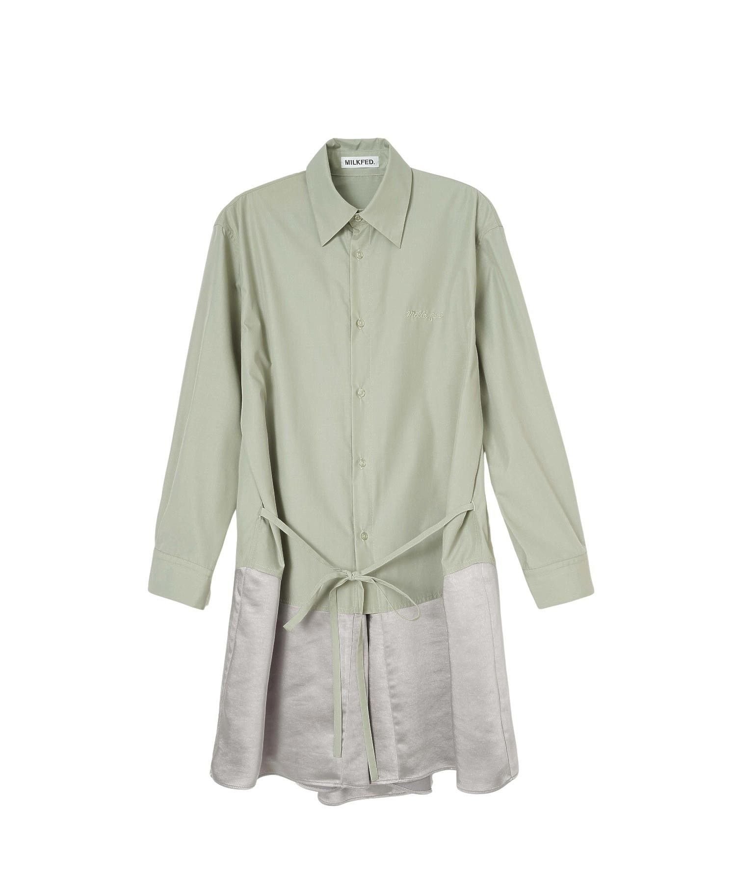 【ミルクフェド/MILKFED.】のSHIRT DRESS インテリア・キッズ・メンズ・レディースファッション・服の通販 founy(ファウニー) 　ファッション　Fashion　レディースファッション　Fashion for Women　トップス・カットソー　Cut & Sew Tops　シャツ・ブラウス・オフィスカジュアル　Elegant Blouses & Button-Ups　ワンピース　Dresses　フォーマル・パーティードレス・結婚式用ドレス　Elegant & Casual Dresses　シャツワンピ　Shirt Dress, Shirt One-Piece　ドレス　Dress, One-Piece　ブラウジング　Blouson Silhouette, Cinched Waist　ボトム　Bottoms, Lower Wear　リボン　Ribbon, Bow　おすすめ　Recommended / Our Picks　LtGREEN|ID: prp329100004982452 ipo3291000000037326679