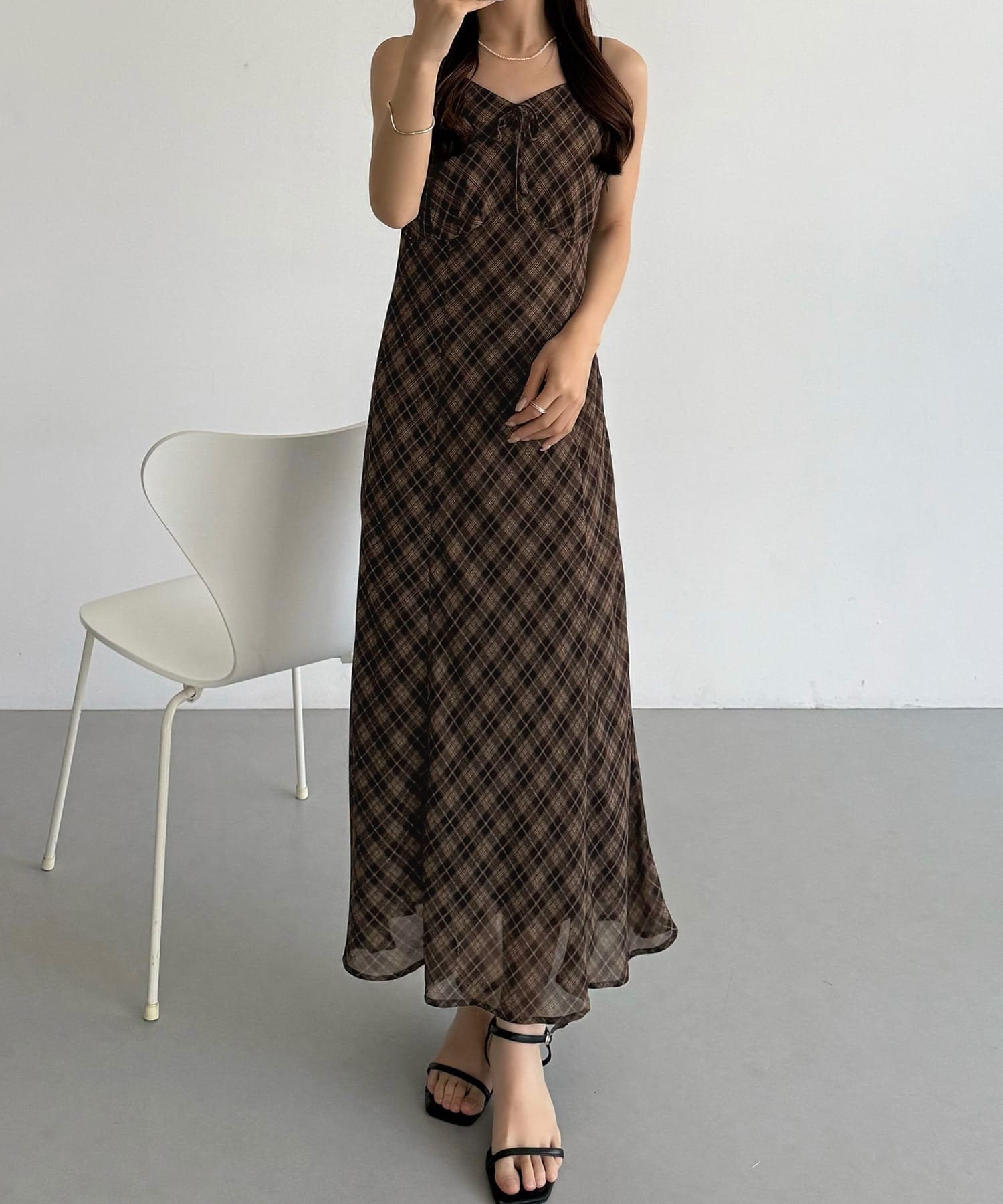 【ジュノア/JUNOAH】のcallautia シアーチェックマーメイドキャミワンピース インテリア・キッズ・メンズ・レディースファッション・服の通販 founy(ファウニー) 　ファッション　Fashion　レディースファッション　Fashion for Women　ワンピース　Dresses　キャミソールワンピース　Camisole Dresses　ウォッシュ　Washed Finish　タンブラー　Tumbler, Travel Mug　ダメージ　Distressed, Destroyed　ネップ　Nepp, Slub Yarn　プリント　Print, Printed Pattern　おすすめ　Recommended / Our Picks　ブラウン|ID: prp329100004982453 ipo3291000000037326682
