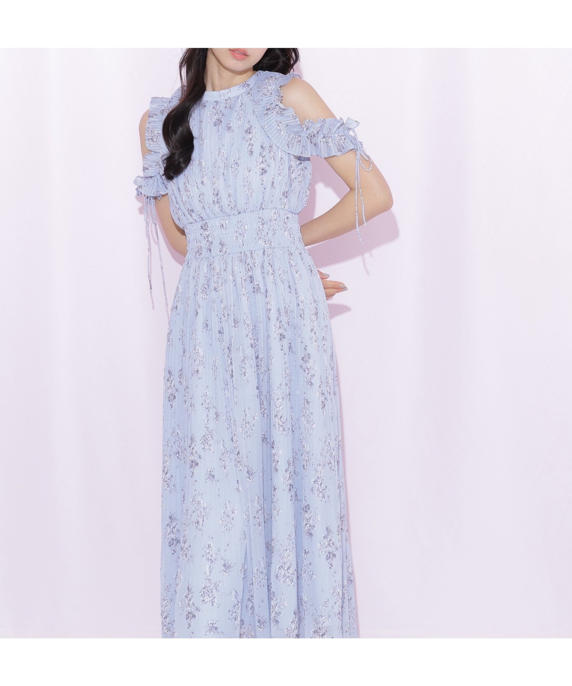 【ジルバイジルスチュアート/JILL by JILLSTUART】のプリーツフリルフラワーワンピース 大人の最旬トレンドファッション＆コーディネート founy(ファウニー) 　ファッション　Fashion　レディースファッション　Fashion for Women　ワンピース　Dresses　シアー　Sheer, See-Through　シャーリング　Shirring, Ruched　スマート　Smart, Elegant　フィット　Fit, Slim Fit　フラワー　Flower, Floral　フリル　Frill, Ruffle　プリーツ　Pleats, Pleated　リボン　Ribbon, Bow　エレガント 上品　Elegant　 other-1|ID: prp329100004982467 ipo3291000000037326728