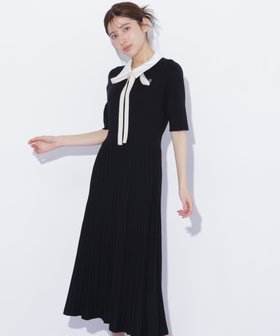 【ジルバイジルスチュアート/JILL by JILLSTUART】の襟付きプリーツニットワンピース 大人の最旬トレンドファッション＆コーディネート founy(ファウニー) ファッション Fashion レディースファッション Fashion for Women ワンピース Dresses ニットワンピース Knit Dresses スマート Smart, Elegant フィット Fit, Slim Fit フレア Flare, Flared リボン Ribbon, Bow |ID:prp329100004982468