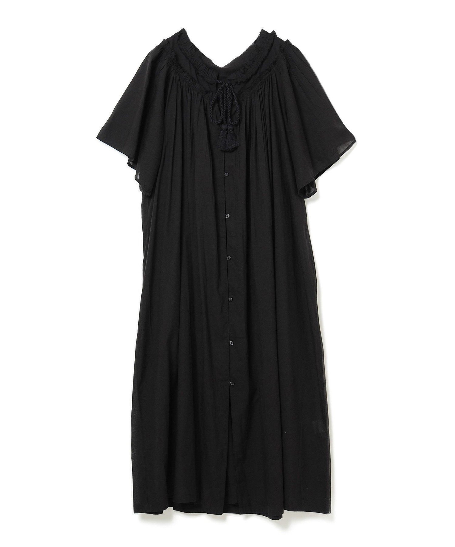 【ビームス ハート/BEAMS HEART】のINDIA フリルネック ワンピース 26SS ウォッシャブル 旅行 インテリア・キッズ・メンズ・レディースファッション・服の通販 founy(ファウニー) 　ファッション　Fashion　レディースファッション　Fashion for Women　ワンピース　Dresses　2026年　2026　2026春夏・S/S　Spring/Summer 2026 SS26　おすすめ　Recommended / Our Picks　インド　Indian Textile　ウォッシャブル　Machine Washable　サンダル　Sandals, Summer Shoes　スリット　Slit, Slit Detail　タッセル　Tassel, Fringe　タンク　Tank Top, Sleeveless Top　デニム　Denim, Jeans Material　フリル　Frill, Ruffle　フレア　Flare, Flared　リボン　Ribbon, Bow　リラックス　Relax, Relaxed Fit　旅行　Travel　BLACK|ID: prp329100004982501 ipo3291000000037326855