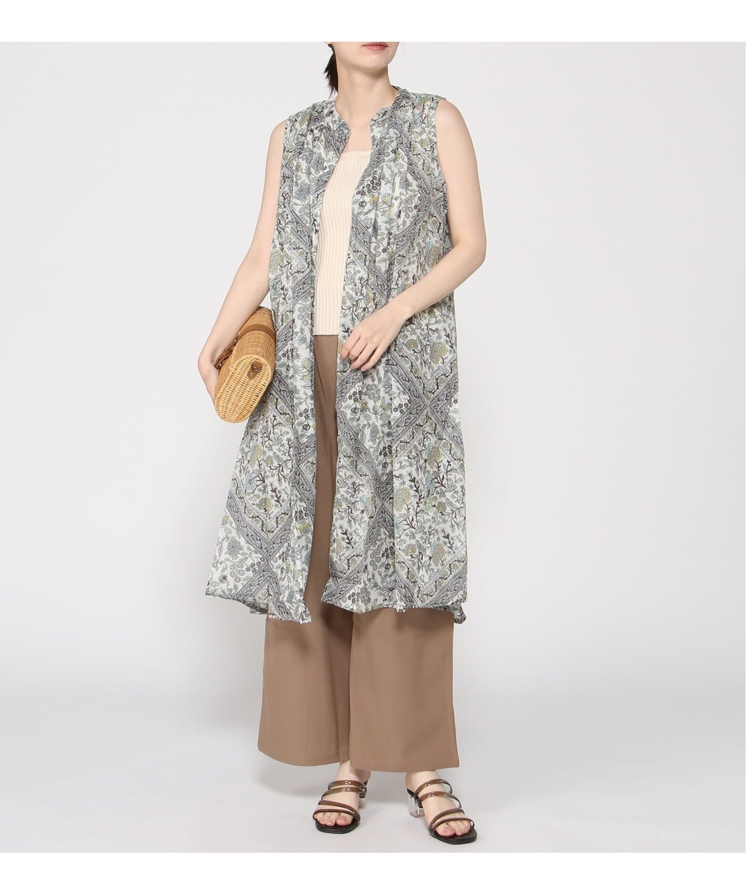 【ジーンズメイト/JEANS MATE】のC-FORT POINT/インド綿 柄 ノースリワンピース インテリア・キッズ・メンズ・レディースファッション・服の通販 founy(ファウニー) 　ファッション　Fashion　レディースファッション　Fashion for Women　ワンピース　Dresses　イエロー　Yellow　インド　Indian Textile　ネップ　Nepp, Slub Yarn　ノースリーブ　Sleeveless, No-Sleeve　フォーマル　Formal, Dressy　リラックス　Relax, Relaxed Fit　夏　Summer　グレー|ID: prp329100004982505 ipo3291000000037326868