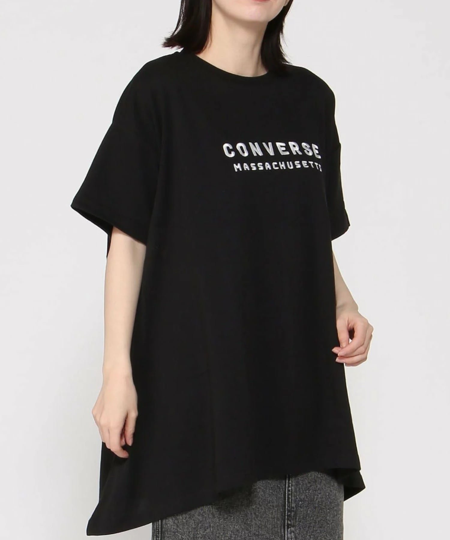 【ジーンズメイト/JEANS MATE】のCONVERSE/吸汗速乾 フレア チュニック インテリア・キッズ・メンズ・レディースファッション・服の通販 founy(ファウニー) 　ファッション　Fashion　レディースファッション　Fashion for Women　トップス・カットソー　Cut & Sew Tops　シューズ　Shoes, Footwear　シンプル　Simple, Minimal　チュニック　Tunic, Long Top　人気　Popular, Best Seller　フレア　Flare, Flared　ベビー　Baby, Babywear　リラックス　Relax, Relaxed Fit　夏　Summer　エレガント 上品　Elegant　ブラック|ID: prp329100004982508 ipo3291000000037326882