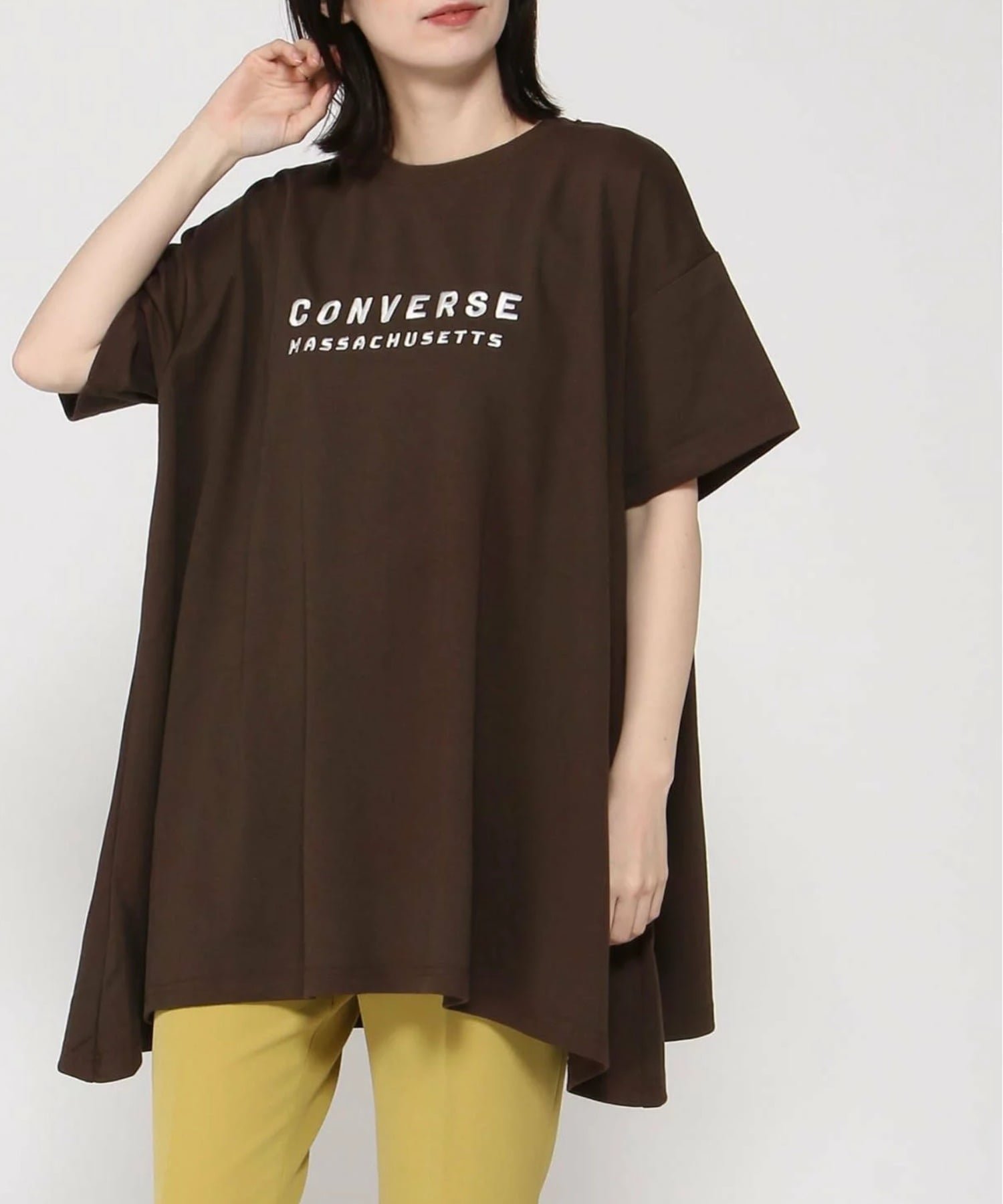【ジーンズメイト/JEANS MATE】のCONVERSE/吸汗速乾 フレア チュニック インテリア・キッズ・メンズ・レディースファッション・服の通販 founy(ファウニー) 　ファッション　Fashion　レディースファッション　Fashion for Women　トップス・カットソー　Cut & Sew Tops　シューズ　Shoes, Footwear　シンプル　Simple, Minimal　チュニック　Tunic, Long Top　人気　Popular, Best Seller　フレア　Flare, Flared　ベビー　Baby, Babywear　リラックス　Relax, Relaxed Fit　夏　Summer　エレガント 上品　Elegant　ブラウン|ID: prp329100004982508 ipo3291000000037326883