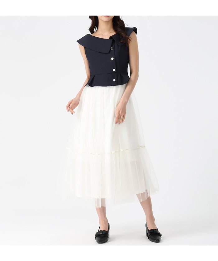 【ミッシュマッシュ/MISCH MASCH】のアシメビッグカラーチュールドッキングワンピース MM627422 インテリア・キッズ・メンズ・レディースファッション・服の通販 founy(ファウニー) https://founy.com/ ファッション Fashion レディースファッション Fashion for Women ワンピース Dresses アシンメトリー Asymmetrical Style ドッキング Docking, Mixed Material バランス Balance, Style Balance ビッグ Big, Oversized 切替 Switching, Contrast Panel |ID: prp329100004982522 ipo3291000000037326927