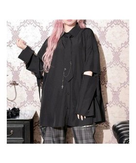 【ノエミ/NOEMIE】のチェーンネクタイ付き2WAYユニセックスシャツ 大人の最旬トレンドファッション＆コーディネート founy(ファウニー) ファッション Fashion レディースファッション Fashion for Women トップス・カットソー Cut & Sew Tops シャツ・ブラウス・オフィスカジュアル Elegant Blouses & Button-Ups なめらか Smooth, Silky Texture チェーン Chain, Chain Strap ドレープ Drape, Draping Fabric プリント Print, Printed Pattern |ID:prp329100004982538