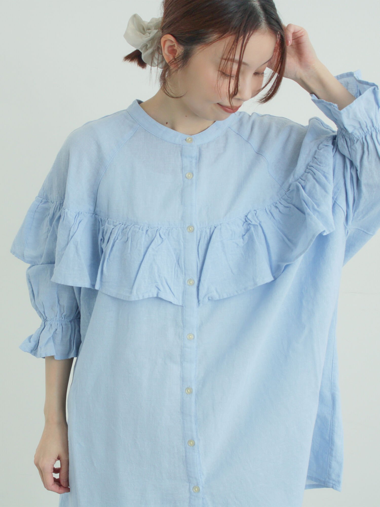 【サマンサモスモス/Samansa Mos2】の切替フリルチュニック インテリア・キッズ・メンズ・レディースファッション・服の通販 founy(ファウニー) 　ファッション　Fashion　レディースファッション　Fashion for Women　トップス・カットソー　Cut & Sew Tops　おすすめ　Recommended / Our Picks　チュニック　Tunic, Long Top　フリル　Frill, Ruffle　リラックス　Relax, Relaxed Fit　ワイド　Wide, Wide Fit　切替　Switching, Contrast Panel　ブルー|ID: prp329100004982558 ipo3291000000037327067