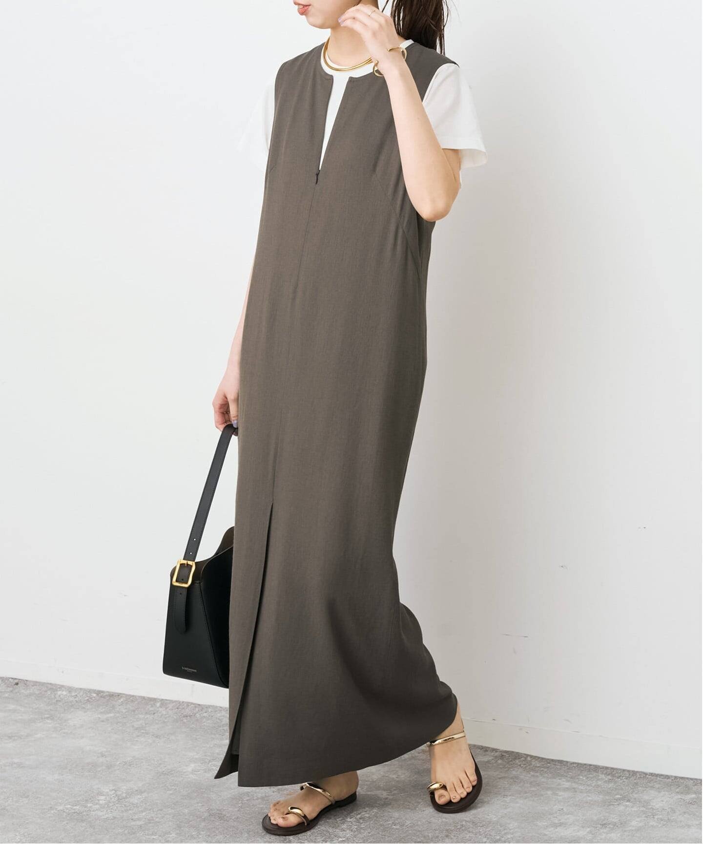 【スピック&スパン/Spick & Span】のメランジIラインワンピース インテリア・キッズ・メンズ・レディースファッション・服の通販 founy(ファウニー) 　ファッション　Fashion　レディースファッション　Fashion for Women　ワンピース　Dresses　スリット　Slit, Slit Detail　フロント　Front, Front Design　メランジ　Melange, Mixed Yarn　グレー|ID: prp329100004982571 ipo3291000000037327101