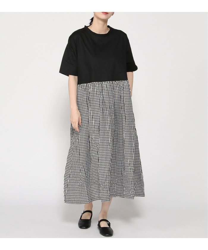 【ツチエ/TUTIE】の切替ワンピース インテリア・キッズ・メンズ・レディースファッション・服の通販 founy(ファウニー) https://founy.com/ ファッション Fashion レディースファッション Fashion for Women ワンピース Dresses ギャザー Gathered, Ruffled ギンガム Gingham, Gingham Fabric チェック Check, Plaid, Tartan 切替 Switching, Contrast Panel 無地 Plain, Solid Color |ID: prp329100004982584 ipo3291000000037327149