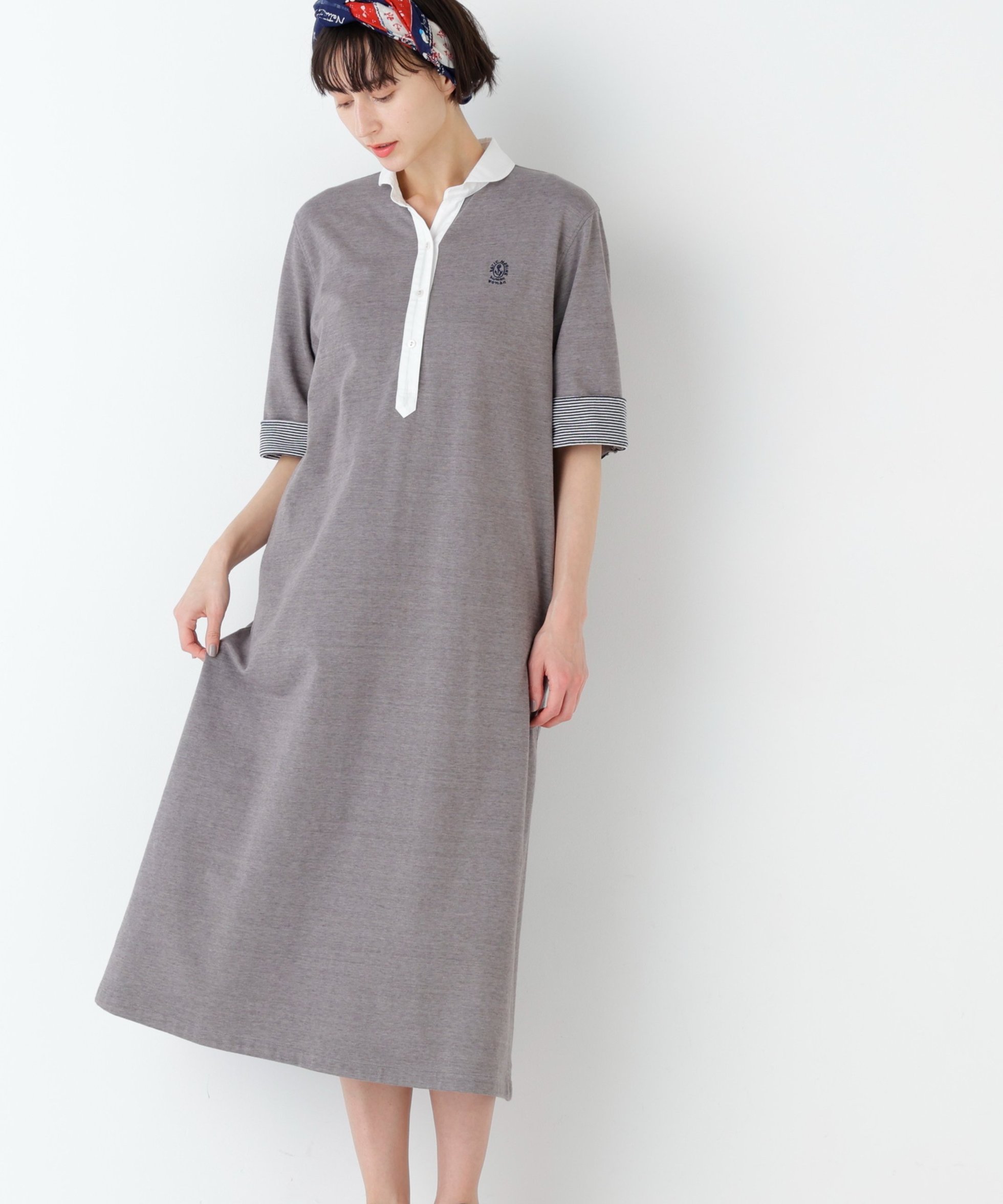 【ヒューマンウーマン/HUMAN WOMAN】の《NATICコラボ》マリンカラーワンピース インテリア・キッズ・メンズ・レディースファッション・服の通販 founy(ファウニー) 　ファッション　Fashion　レディースファッション　Fashion for Women　ワンピース　Dresses　おすすめ　Recommended / Our Picks　コラボ　Collaboration, Collab　ボーダー　Border, Stripe　マーブル　Marble, Marble Pattern　メランジ　Melange, Mixed Yarn　グレー|ID: prp329100004982595 ipo3291000000037327189