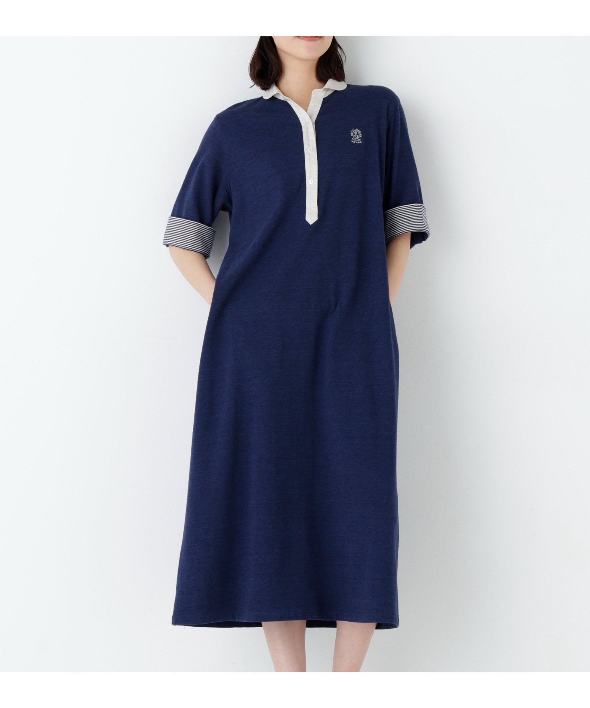 【ヒューマンウーマン/HUMAN WOMAN】の《NATICコラボ》マリンカラーワンピース インテリア・キッズ・メンズ・レディースファッション・服の通販 founy(ファウニー) 　ファッション　Fashion　レディースファッション　Fashion for Women　ワンピース　Dresses　おすすめ　Recommended / Our Picks　コラボ　Collaboration, Collab　ボーダー　Border, Stripe　マーブル　Marble, Marble Pattern　メランジ　Melange, Mixed Yarn　ネイビー|ID: prp329100004982595 ipo3291000000037327190
