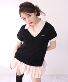 【ナイスクラップ/NICE CLAUP】のニットドッキング半袖シャツチュニック ブラック|ID: prp329100004982601 ipo3291000000037327211