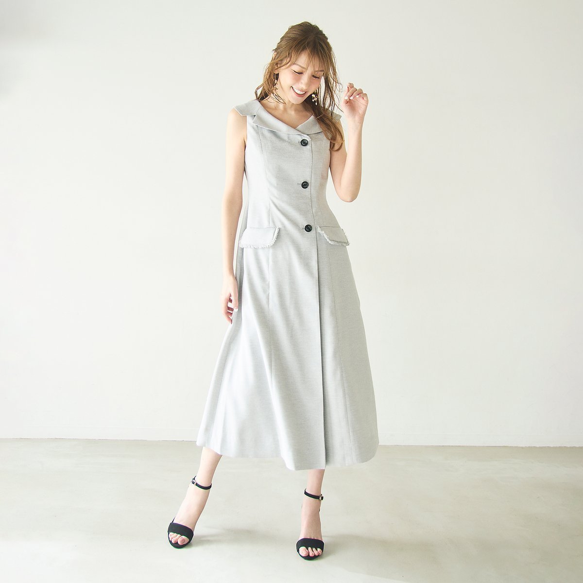 【ローズティアラ/Rose Tiara】の【モデル美香*Audie a Muses】ラップ風デザインワンピース インテリア・キッズ・メンズ・レディースファッション・服の通販 founy(ファウニー) 　ファッション　Fashion　レディースファッション　Fashion for Women　ワンピース　Dresses　インナー　Innerwear　スタンダード　Standard, Basic　スマート　Smart, Elegant　フェミニン　Feminine, Girly　フロント　Front, Front Design　プリント　Print, Printed Pattern　ポケット　Pocket, Pocket Detail　ラップ　Wrap, Wrap Design　グレー|ID: prp329100004982609 ipo3291000000037327236