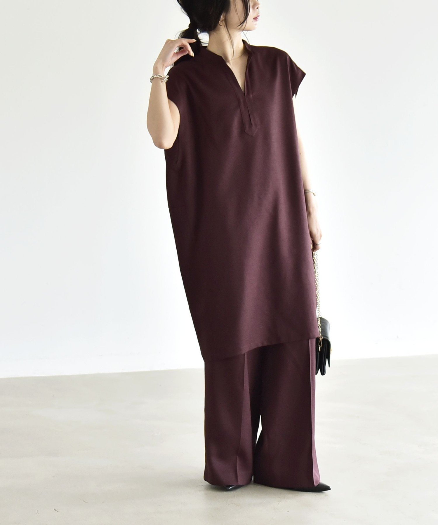 【シップス/SHIPS】のquaranciel 洗濯機可能 スキッパー ワンピース イージー ワイドパンツ セットアップ インテリア・キッズ・メンズ・レディースファッション・服の通販 founy(ファウニー) 　ファッション　Fashion　レディースファッション　Fashion for Women　セットアップ　Matching Sets　レディースパンツ・ボトムス　Pants & Trousers / Bottoms　洗える　Machine Washable　コクーン　Cocoon, Cocoon Silhouette　スキッパー　Skipper, Open Collar　スタンド　Stand Collar, Upright Stand　ストレート　Straight, Straight Cut　スリーブ　Sleeve, Long Sleeve / Short Sleeve　セットアップ　Set-Up, Coordinated Outfit　センター　Center, Center Line　ドレープ　Drape, Draping Fabric　人気　Popular, Best Seller　フレンチ　French, French Style　楽ちん　Easy Fit, Comfortable　ワイド　Wide, Wide Fit　旅行　Travel　ビジネス 仕事 通勤　Business / Work / Commuting　2026年　2026　2026春夏・S/S　Spring/Summer 2026 SS26　ブラウン|ID: prp329100004982628 ipo3291000000037327295