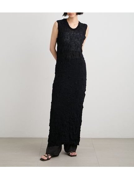 【ミースロエ/MIESROHE】のワッシャーノースリニットワンピ インテリア・キッズ・メンズ・レディースファッション・服の通販 founy(ファウニー) 　ファッション　Fashion　レディースファッション　Fashion for Women　ワンピース　Dresses　ニットワンピース　Knit Dresses　ウォッシャブル　Machine Washable　シアー　Sheer, See-Through　スマート　Smart, Elegant　ワッシャー　Washer, Crinkled Finish　BLK[009]|ID: prp329100004982648 ipo3291000000037327372