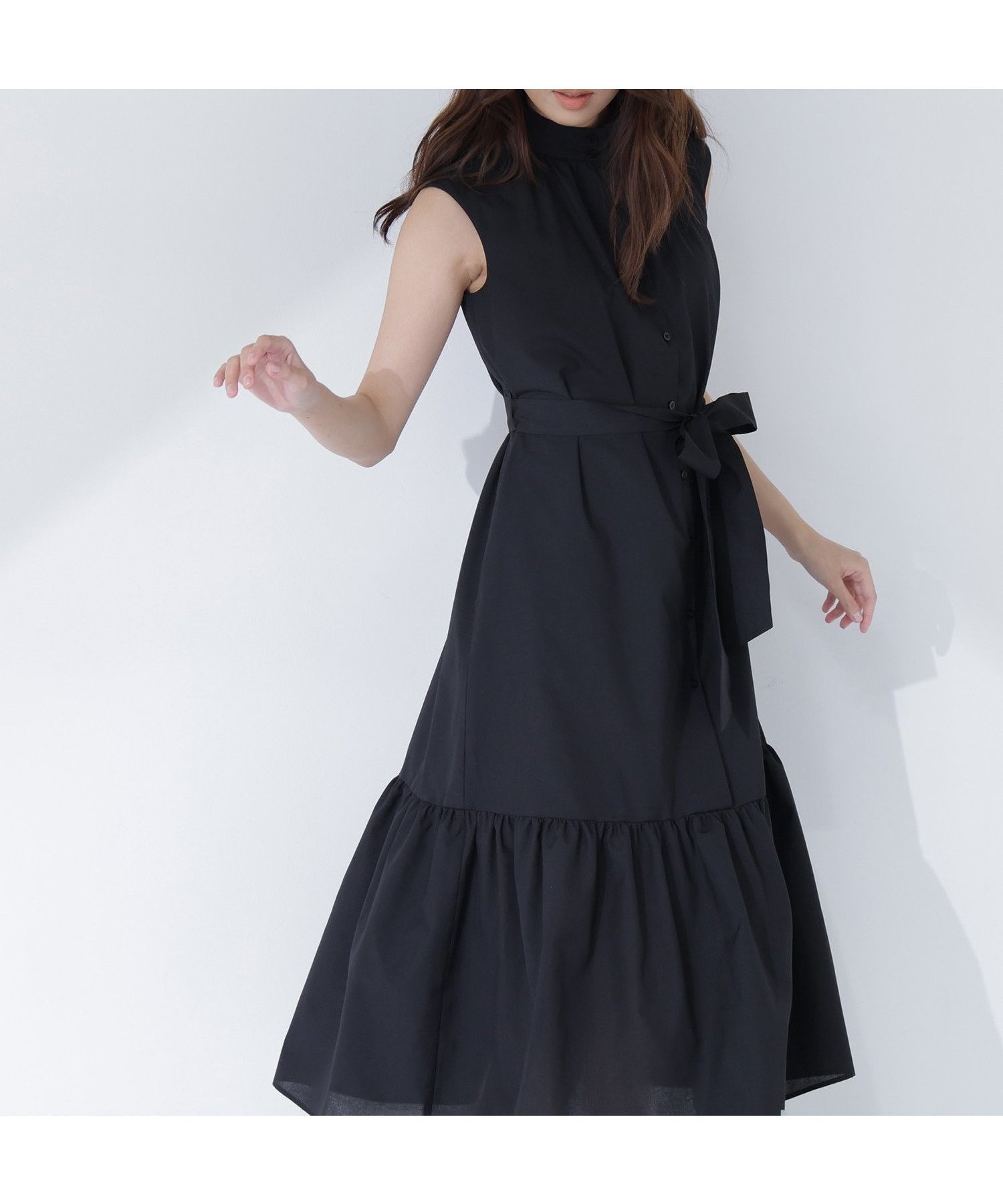 【ナチュラル ビューティー ベーシック/NATURAL BEAUTY BASIC】のティアードベルテッドワンピース インテリア・キッズ・メンズ・レディースファッション・服の通販 founy(ファウニー) 　ファッション　Fashion　レディースファッション　Fashion for Women　ワンピース　Dresses　スタンド　Stand Collar, Upright Stand　スリーブ　Sleeve, Long Sleeve / Short Sleeve　ティアード　Tiered, Tiered Style　フィット　Fit, Slim Fit　フレア　Flare, Flared　フレンチ　French, French Style　ポケット　Pocket, Pocket Detail　リボン　Ribbon, Bow　ブラック|ID: prp329100004982650 ipo3291000000037327379