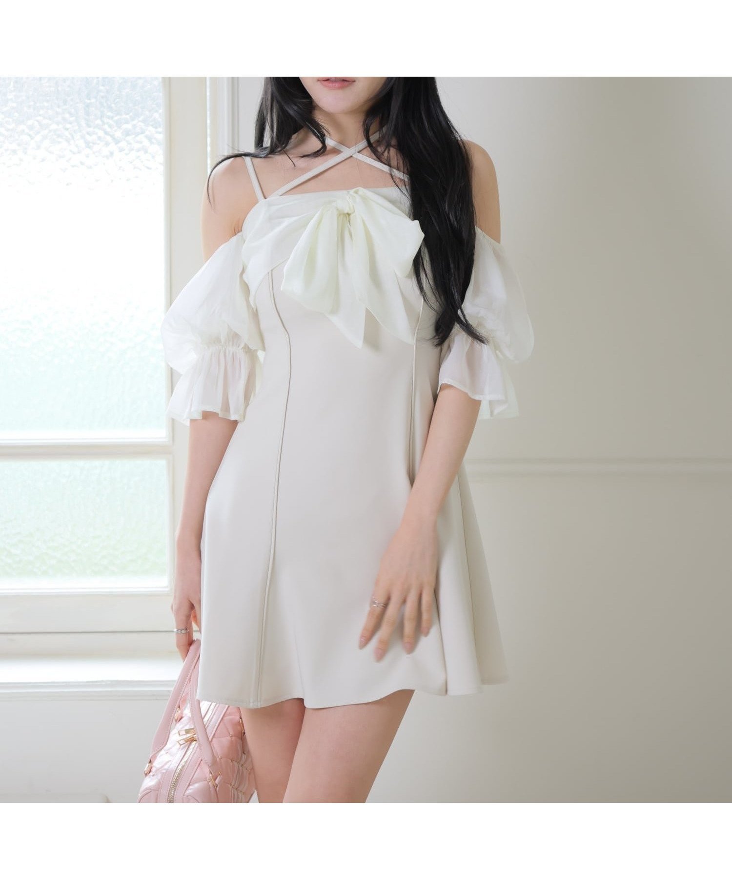 【リップサービス/LIP SERVICE】のLIP SERVICE/リボンオフショルフレアワンピース インテリア・キッズ・メンズ・レディースファッション・服の通販 founy(ファウニー) 　ファッション　Fashion　レディースファッション　Fashion for Women　ワンピース　Dresses　ガーリー　Girly, Feminine Style　サンダル　Sandals, Summer Shoes　シアー　Sheer, See-Through　シンプル　Simple, Minimal　ストレッチ　Stretch, Stretchy Fabric　フレア　Flare, Flared　ラップ　Wrap, Wrap Design　リボン　Ribbon, Bow　おすすめ　Recommended / Our Picks　エレガント 上品　Elegant　アイボリー|ID: prp329100004982670 ipo3291000000037327433