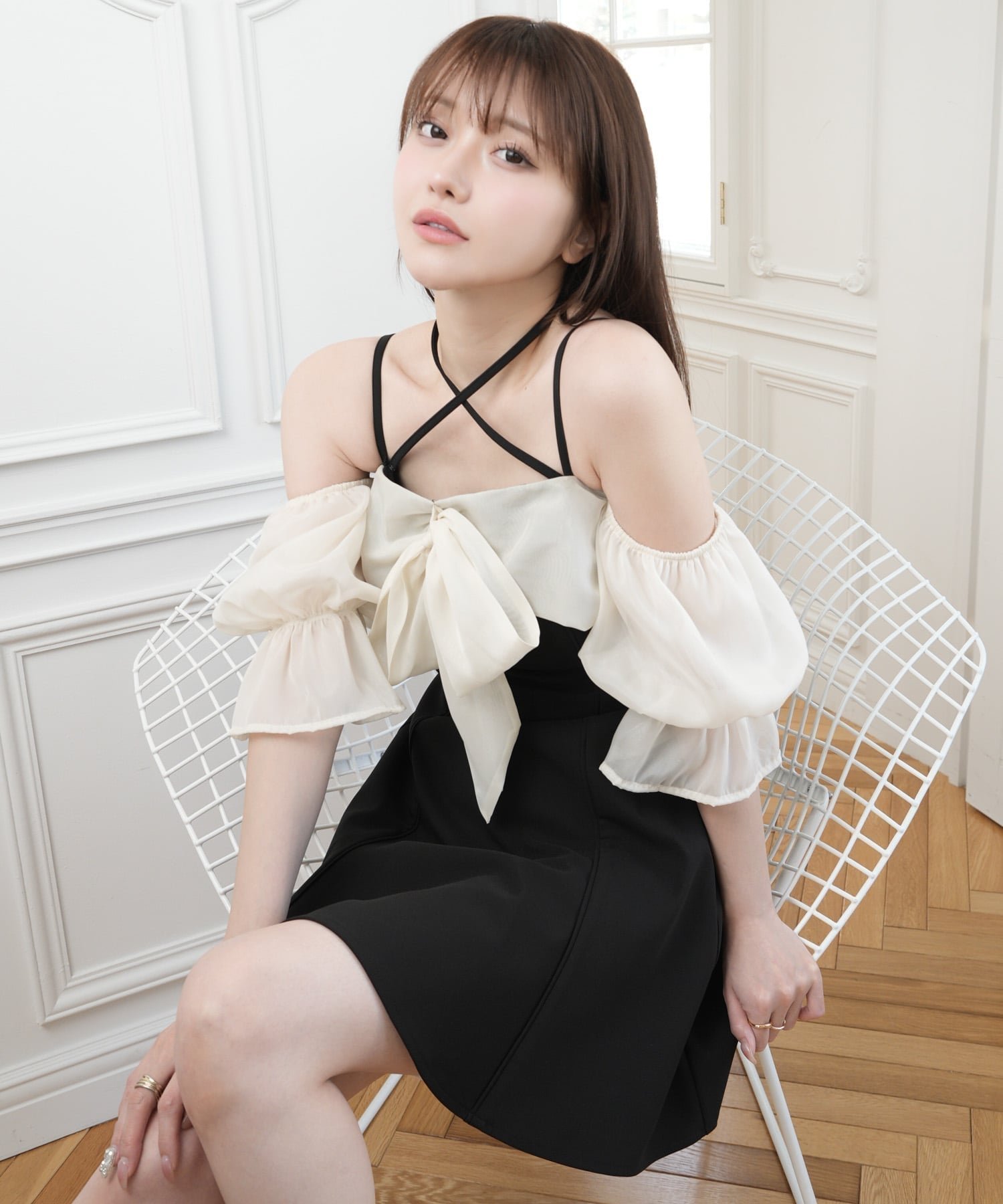 【リップサービス/LIP SERVICE】のLIP SERVICE/リボンオフショルフレアワンピース インテリア・キッズ・メンズ・レディースファッション・服の通販 founy(ファウニー) 　ファッション　Fashion　レディースファッション　Fashion for Women　ワンピース　Dresses　ガーリー　Girly, Feminine Style　サンダル　Sandals, Summer Shoes　シアー　Sheer, See-Through　シンプル　Simple, Minimal　ストレッチ　Stretch, Stretchy Fabric　フレア　Flare, Flared　ラップ　Wrap, Wrap Design　リボン　Ribbon, Bow　おすすめ　Recommended / Our Picks　エレガント 上品　Elegant　ブラック|ID: prp329100004982670 ipo3291000000037327434