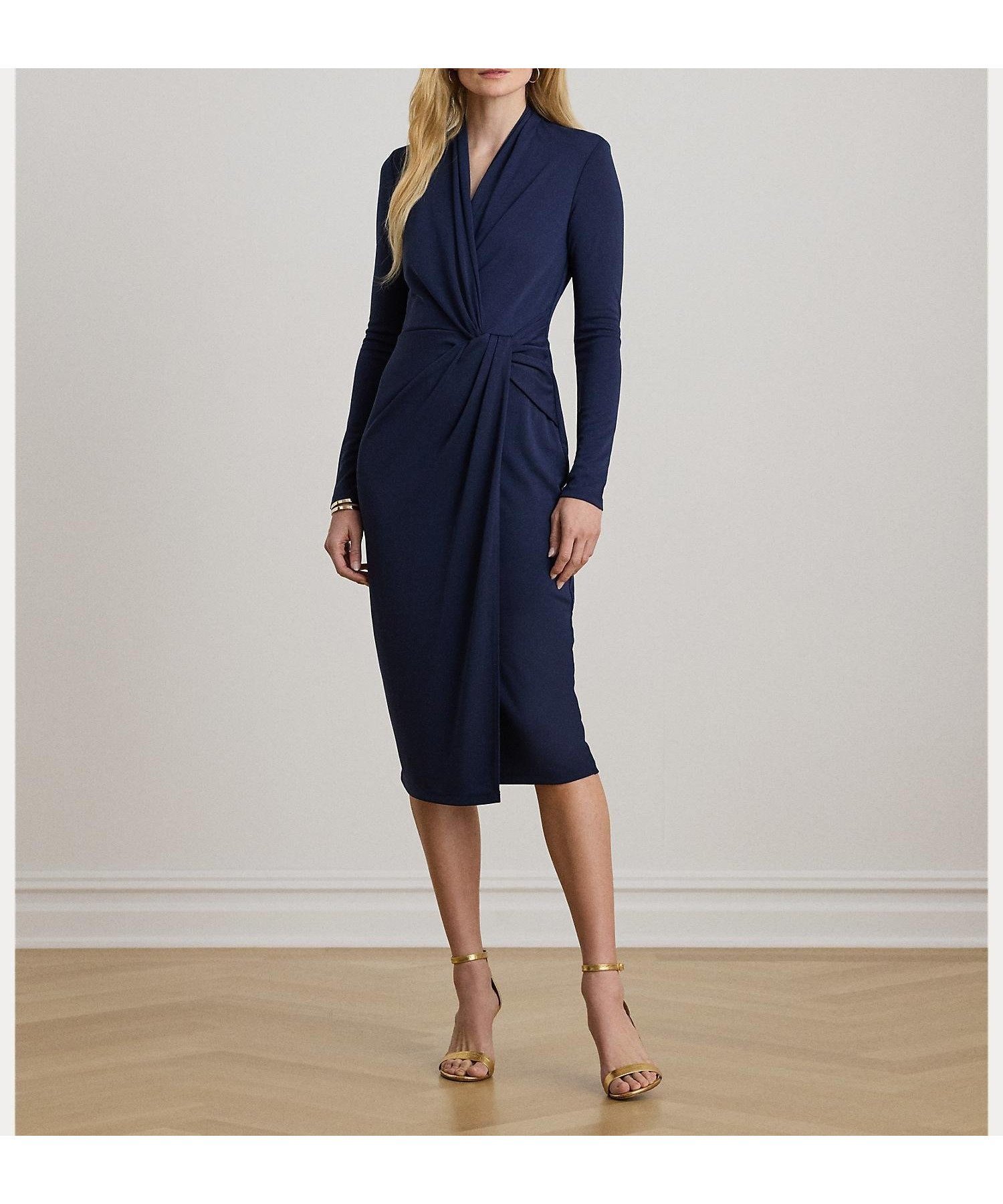 【ラルフローレン/RALPH LAUREN】のツイストフロント ジャージー サープリス ドレス インテリア・キッズ・メンズ・レディースファッション・服の通販 founy(ファウニー) 　ファッション　Fashion　レディースファッション　Fashion for Women　ワンピース　Dresses　フォーマル・パーティードレス・結婚式用ドレス　Elegant & Casual Dresses　エレガント 上品　Elegant　ストレッチ　Stretch, Stretchy Fabric　スプリング　Spring, Spring Collection　ツイスト　Tweed, Tweed Fabric　ドレス　Dress, One-Piece　フロント　Front, Front Design　プリーツ　Pleats, Pleated　ラップ　Wrap, Wrap Design　長袖　Long Sleeve, Full Sleeve　410ネイビー|ID: prp329100004982686 ipo3291000000037327485