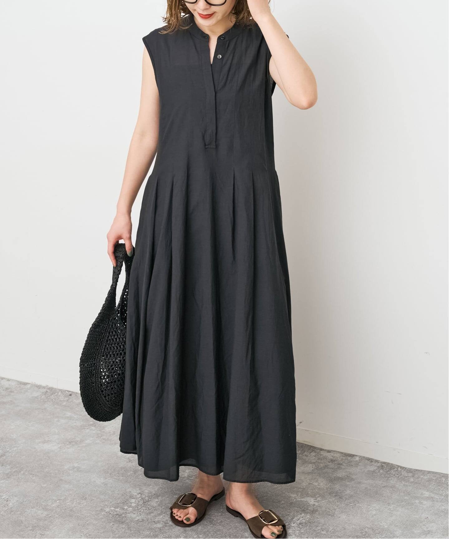 【スピック&スパン/Spick & Span】の《手洗い可 / 》C/Rボイルタックノースリーブワンピース インテリア・キッズ・メンズ・レディースファッション・服の通販 founy(ファウニー) 　ファッション　Fashion　レディースファッション　Fashion for Women　ワンピース　Dresses　おすすめ　Recommended / Our Picks　デニム　Denim, Jeans Material　ノースリーブ　Sleeveless, No-Sleeve　フレア　Flare, Flared　ブラック|ID: prp329100004982697 ipo3291000000037327516