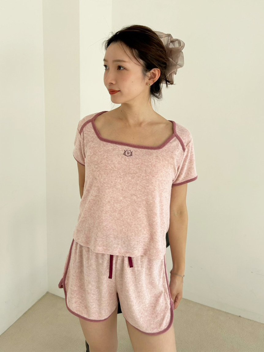 【スナイデル ホーム/SNIDEL HOME】の【sorbet light】【接触冷感】パイルセットアップ インテリア・キッズ・メンズ・レディースファッション・服の通販 founy(ファウニー) 　ファッション　Fashion　レディースファッション　Fashion for Women　セットアップ　Matching Sets　春　Spring　コンパクト　Compact, Small Size　ショーツ　Shorts, Short Pants　ショート　Short, Short Length　スクエア　Square, Square Shape　スマート　Smart, Elegant　セットアップ　Set-Up, Coordinated Outfit　なめらか　Smooth, Silky Texture　半袖　Short Sleeve, Half Sleeve　メランジ　Melange, Mixed Yarn　無地　Plain, Solid Color　ランニング　Running, Running Wear, Activewear, Jogging　おすすめ　Recommended / Our Picks　エレガント 上品　Elegant　ギフト プレゼント　Gift / Present　PNK[066]|ID: prp329100004982704 ipo3291000000037327547