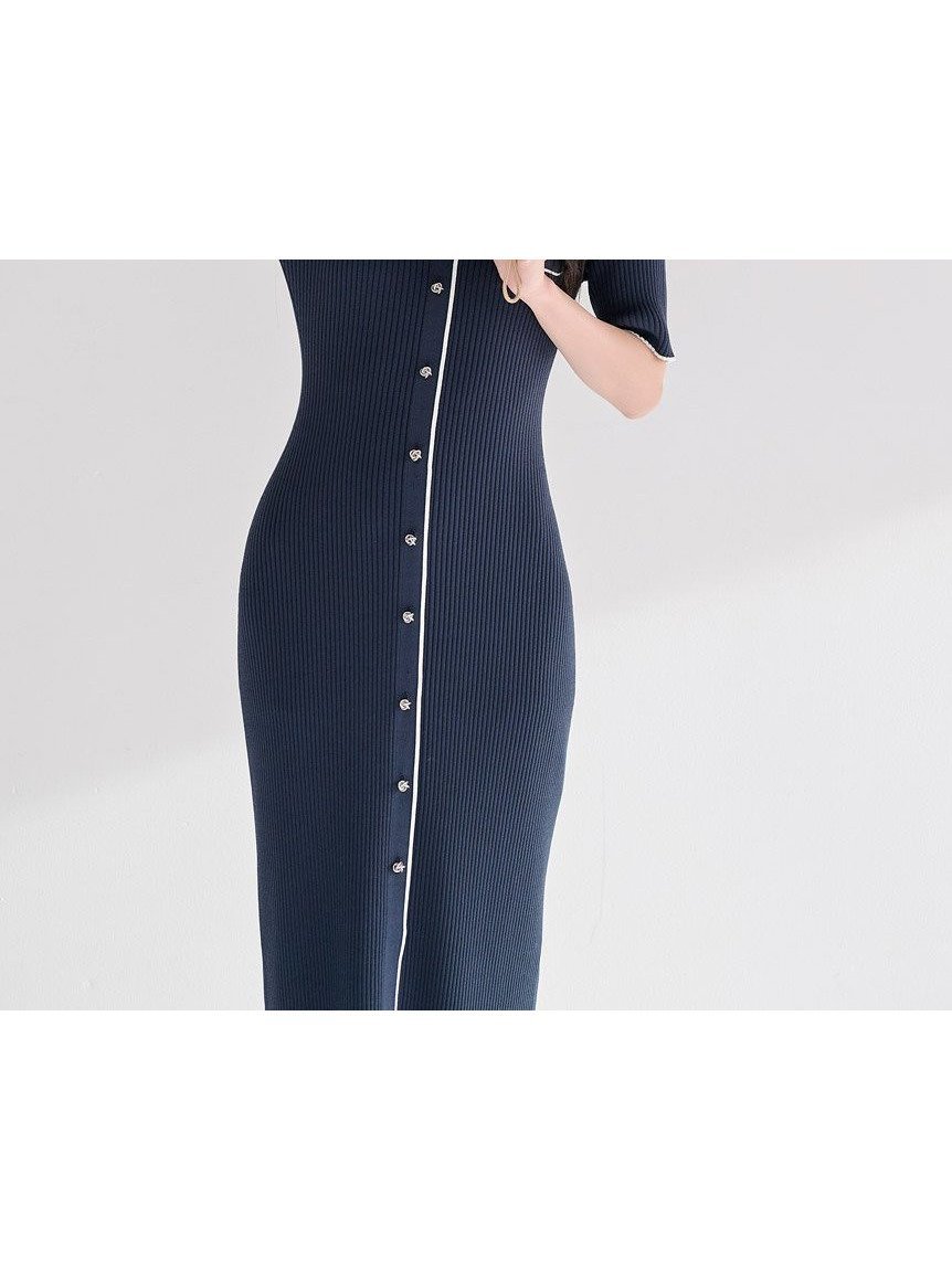 【スナイデル/SNIDEL】のフロントボタンニットワンピース インテリア・キッズ・メンズ・レディースファッション・服の通販 founy(ファウニー) 　ファッション　Fashion　レディースファッション　Fashion for Women　ワンピース　Dresses　ニットワンピース　Knit Dresses　アクセサリー　Fashion Accessories　イエロー　Yellow　春　Spring　今季　This Season, Current Season　ストレート　Straight, Straight Cut　スマート　Smart, Elegant　スリット　Slit, Slit Detail　定番　Standard, Basic Item　人気　Popular, Best Seller　パイピング　Piping, Trim Design　フェイク　Faux, Fake　フラップ　Flap, Flap Pocket　ポケット　Pocket, Pocket Detail　メタル　Metal, Metal Parts　無地　Plain, Solid Color　リブニット　Rib Knit, Ribbed Knit　ワンポイント　One Point, Statement Accent　おすすめ　Recommended / Our Picks　NVY[089]|ID: prp329100004982706 ipo3291000000037327555