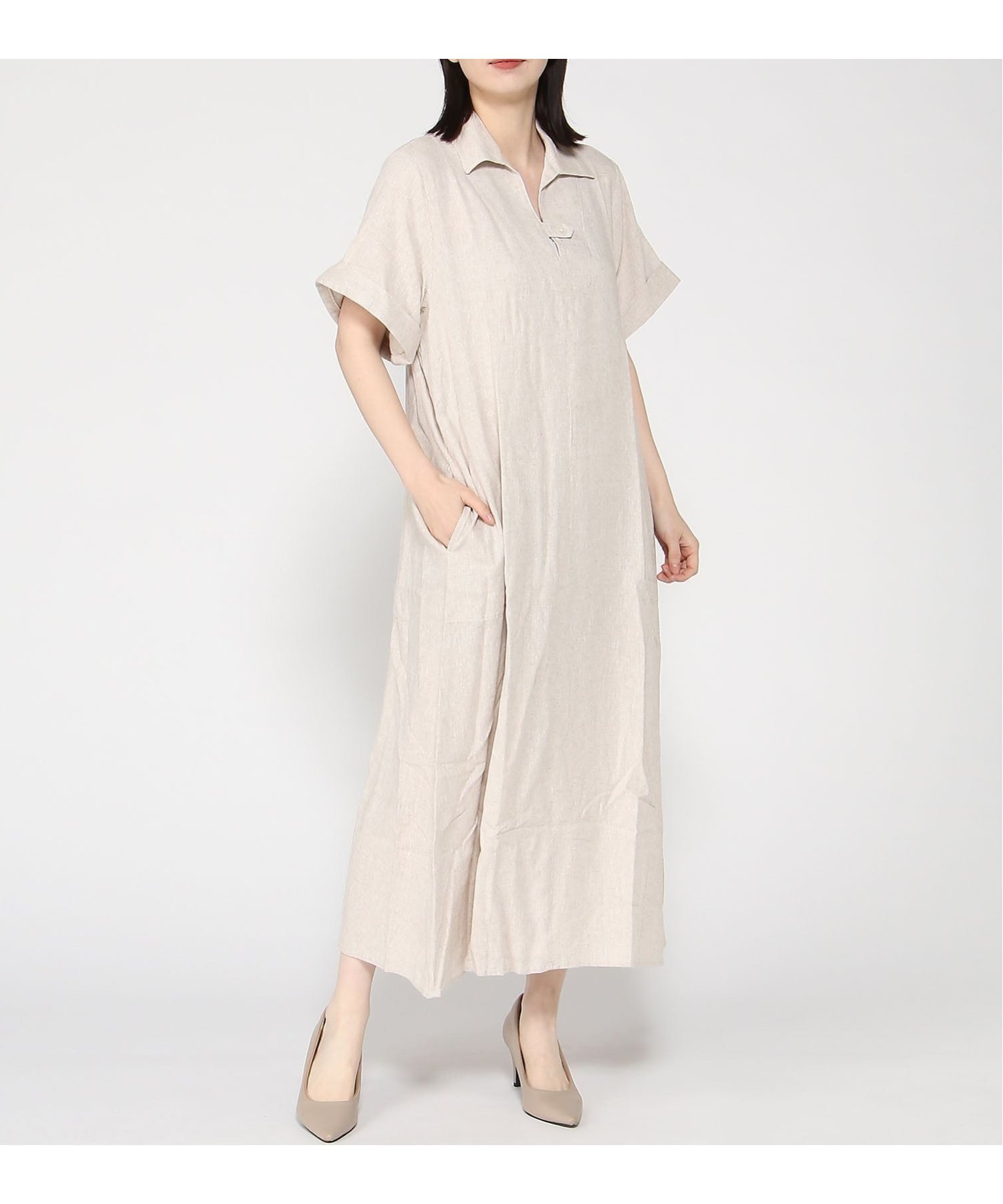 【バナナリパブリック ファクトリーストア/BANANA REPUBLIC FACTORY STORE】の日本限定 リネンブレンド Aライン ワンピース インテリア・キッズ・メンズ・レディースファッション・服の通販 founy(ファウニー) 　ファッション　Fashion　レディースファッション　Fashion for Women　ワンピース　Dresses　リネン　Linen, Linen Fabric　FLAX_F99|ID: prp329100004982717 ipo3291000000037327584