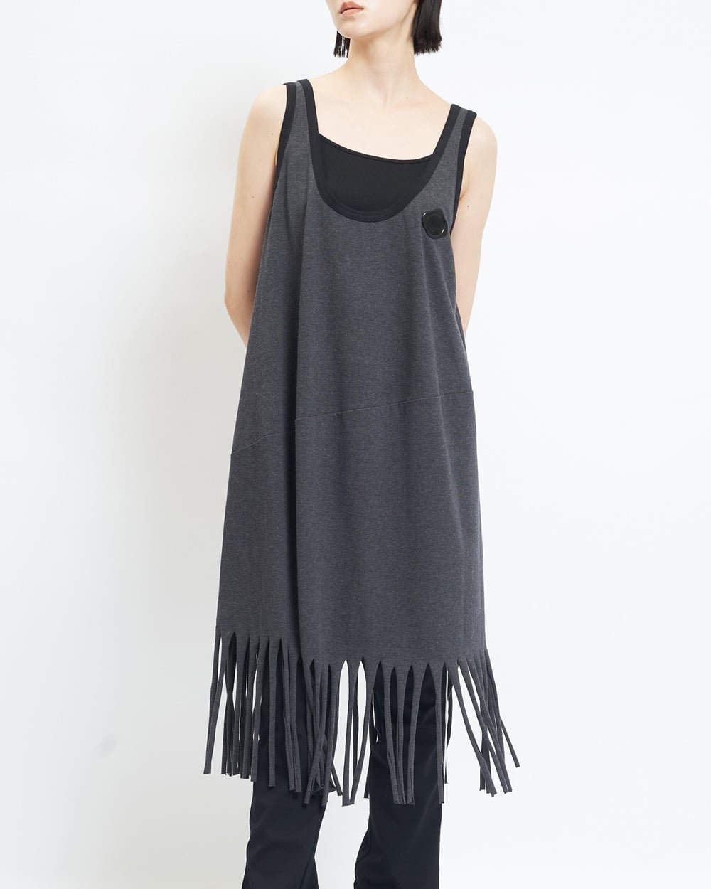 【ゴム/gomme】のフリンジワンピース インテリア・キッズ・メンズ・レディースファッション・服の通販 founy(ファウニー) 　ファッション　Fashion　レディースファッション　Fashion for Women　ワンピース　Dresses　おすすめ　Recommended / Our Picks　インナー　Innerwear　キャミソール　Camisole, Spaghetti Strap Top　プリント　Print, Printed Pattern　ボトム　Bottoms, Lower Wear　ポケット　Pocket, Pocket Detail　チャコール|ID: prp329100004982745 ipo3291000000037327676