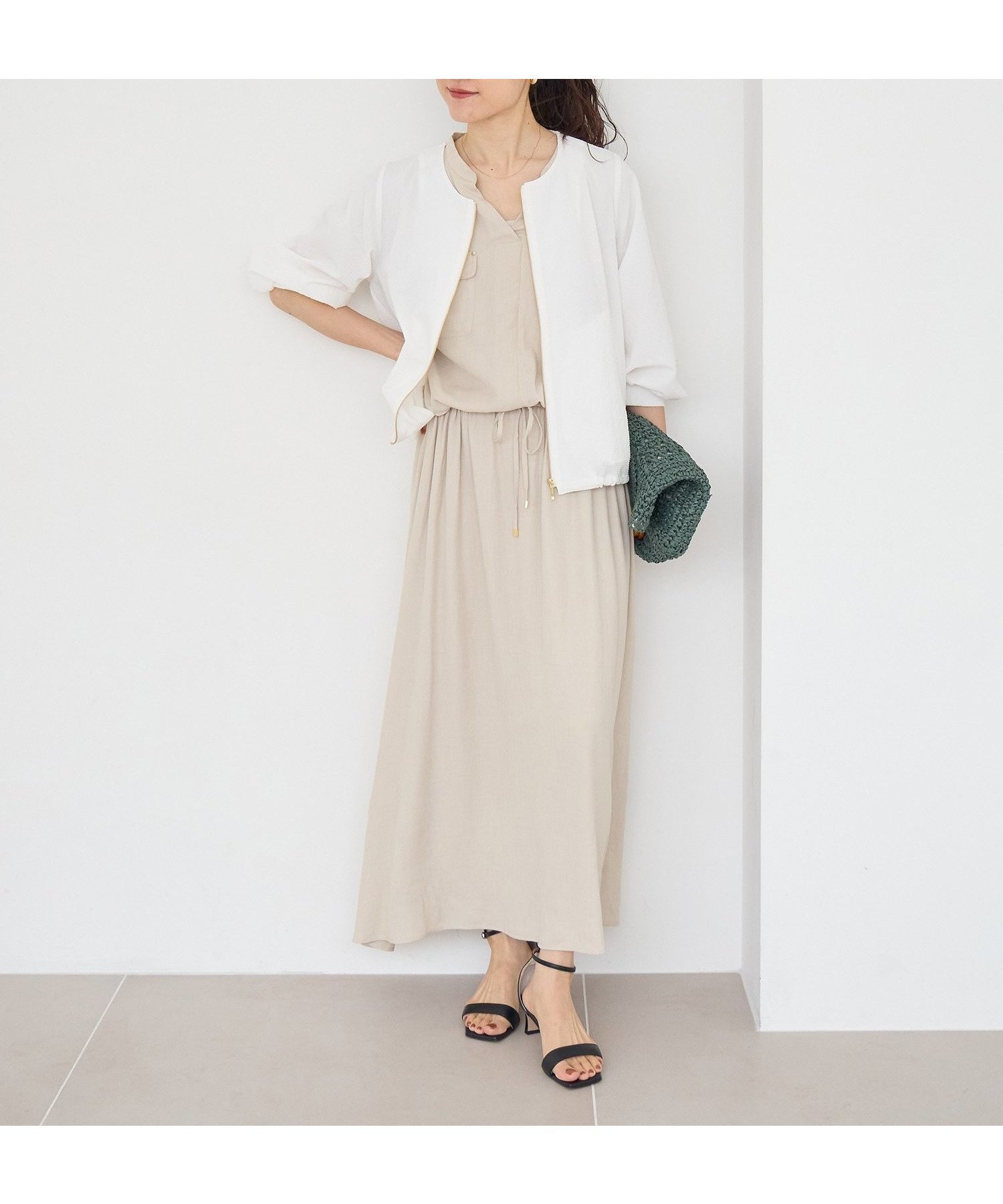 【ルクールブラン/le.coeur blanc】のリネンライクフロントポケットワンピース インテリア・キッズ・メンズ・レディースファッション・服の通販 founy(ファウニー) 　ファッション　Fashion　レディースファッション　Fashion for Women　ワンピース　Dresses　ミックス　Mix, Mixed Style　アイボリー|ID: prp329100004982762 ipo3291000000037327730
