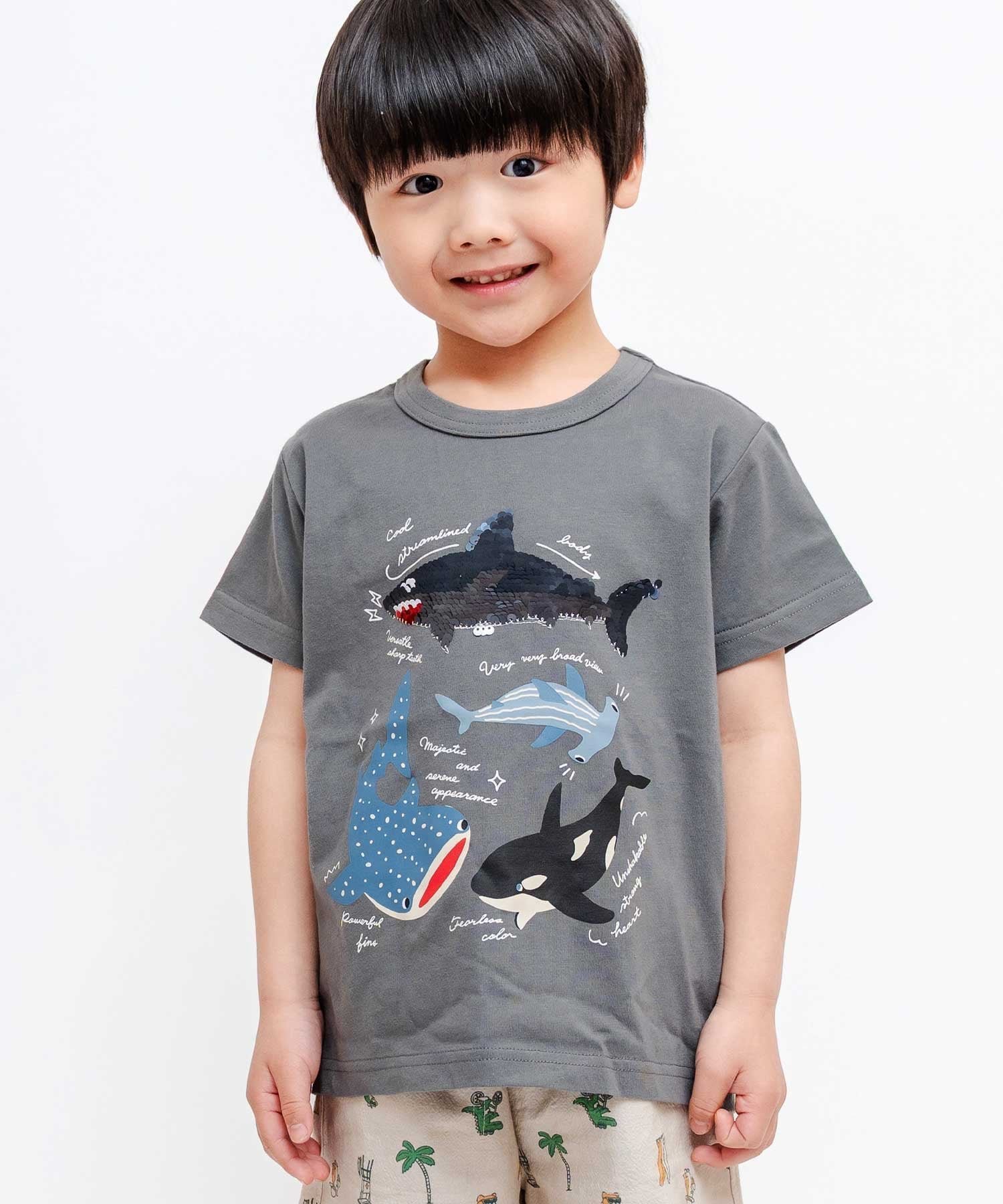 【シ シュ ノン/Si Shu Non / KIDS】のSKAPE/サメスパンコールTシャツ インテリア・キッズ・メンズ・レディースファッション・服の通販 founy(ファウニー) 　ファッション　Fashion　キッズファッション　Fashion for Kids　スパンコール　Sequins, Sequin Embellishment　グレイ|ID: prp329100004982771 ipo3291000000037327995