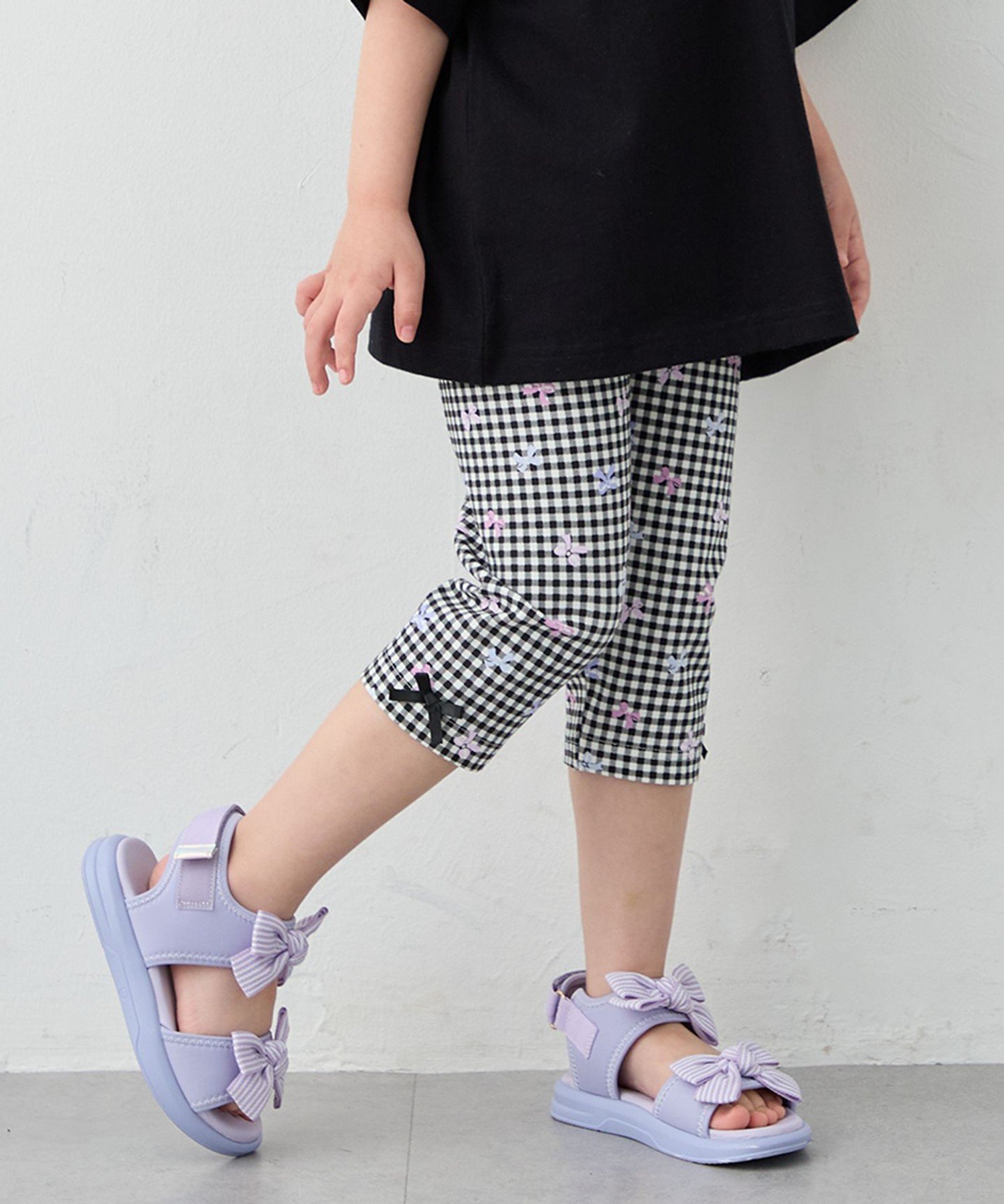 【エニー/ANY / KIDS】の5分丈レギンス インテリア・キッズ・メンズ・レディースファッション・服の通販 founy(ファウニー) 　ファッション　Fashion　キッズファッション　Fashion for Kids　おすすめ　Recommended / Our Picks　ストレッチ　Stretch, Stretchy Fabric　ポケット　Pocket, Pocket Detail　リボン　Ribbon, Bow　レギンス　Leggings, Stretch Pants　ワンポイント　One Point, Statement Accent　夏　Summer　定番　Standard, Basic Item　ギンガムチェック[305]|ID: prp329100004982772 ipo3291000000037327997