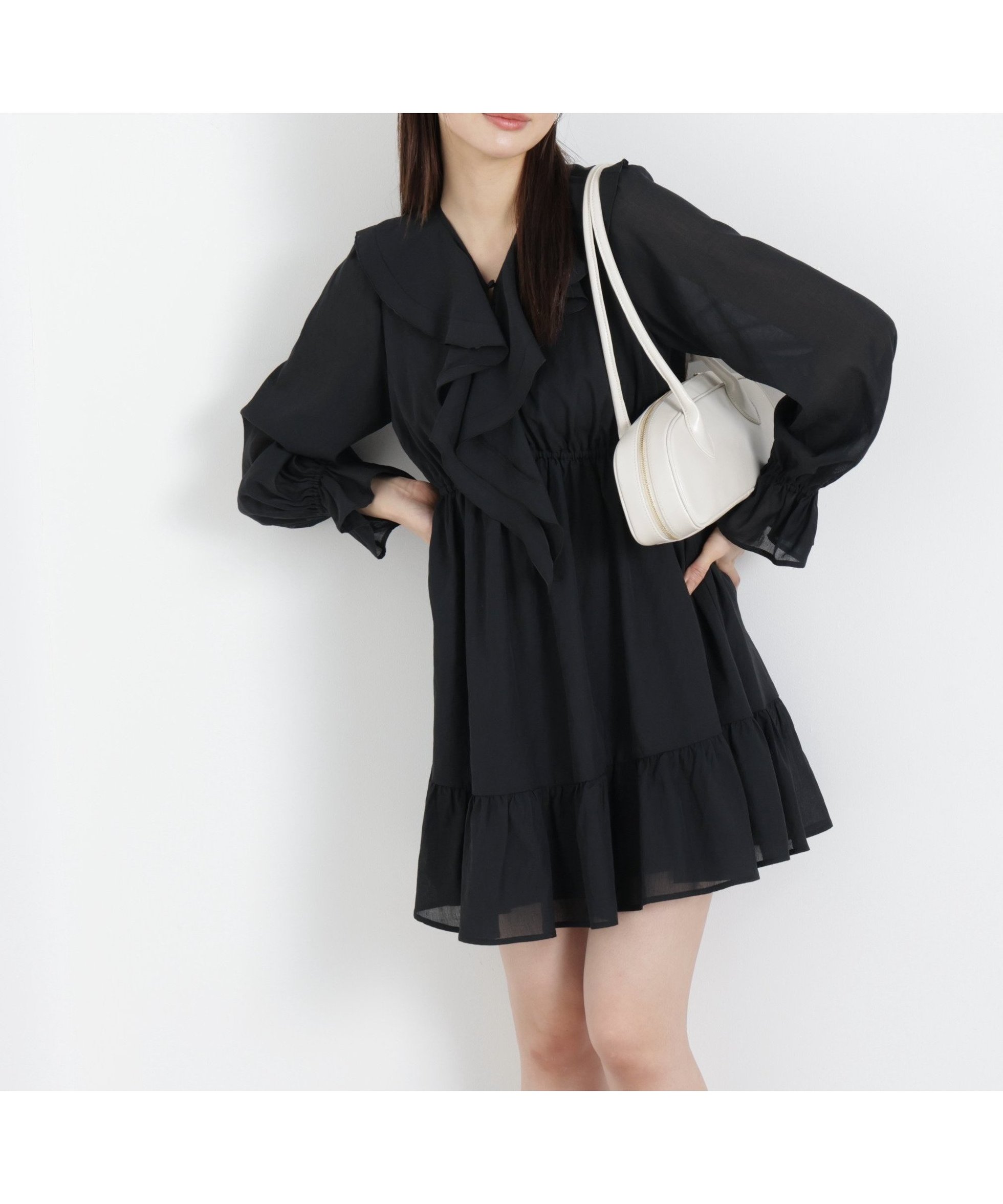 【プロポーション ボディドレッシング/PROPORTION BODY DRESSING】の《EDIT COLOGNE》ラッフルミニワンピース 26SS インテリア・キッズ・メンズ・レディースファッション・服の通販 founy(ファウニー) 　ファッション　Fashion　レディースファッション　Fashion for Women　ワンピース　Dresses　2026年　2026　2026春夏・S/S　Spring/Summer 2026 SS26　カーディガン　Cardigan, Knitwear　ジャケット　Jacket, Outerwear　フェミニン　Feminine, Girly　ラッフル　Ruffle, Frill　ブラック|ID: prp329100004982878 ipo3291000000037328809